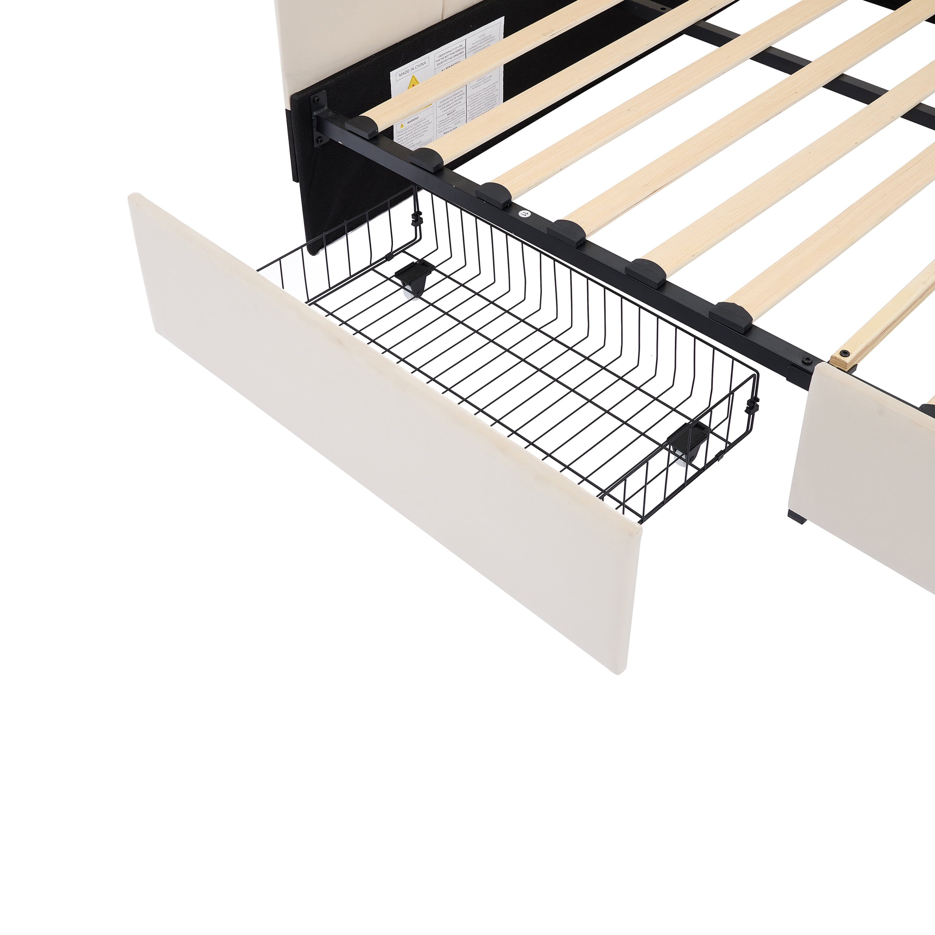 Euroco Upholstered Full Size Daybed with Drawers, Sofa Bed for Kids Teens Adults Bedroom, Beige - Image 7