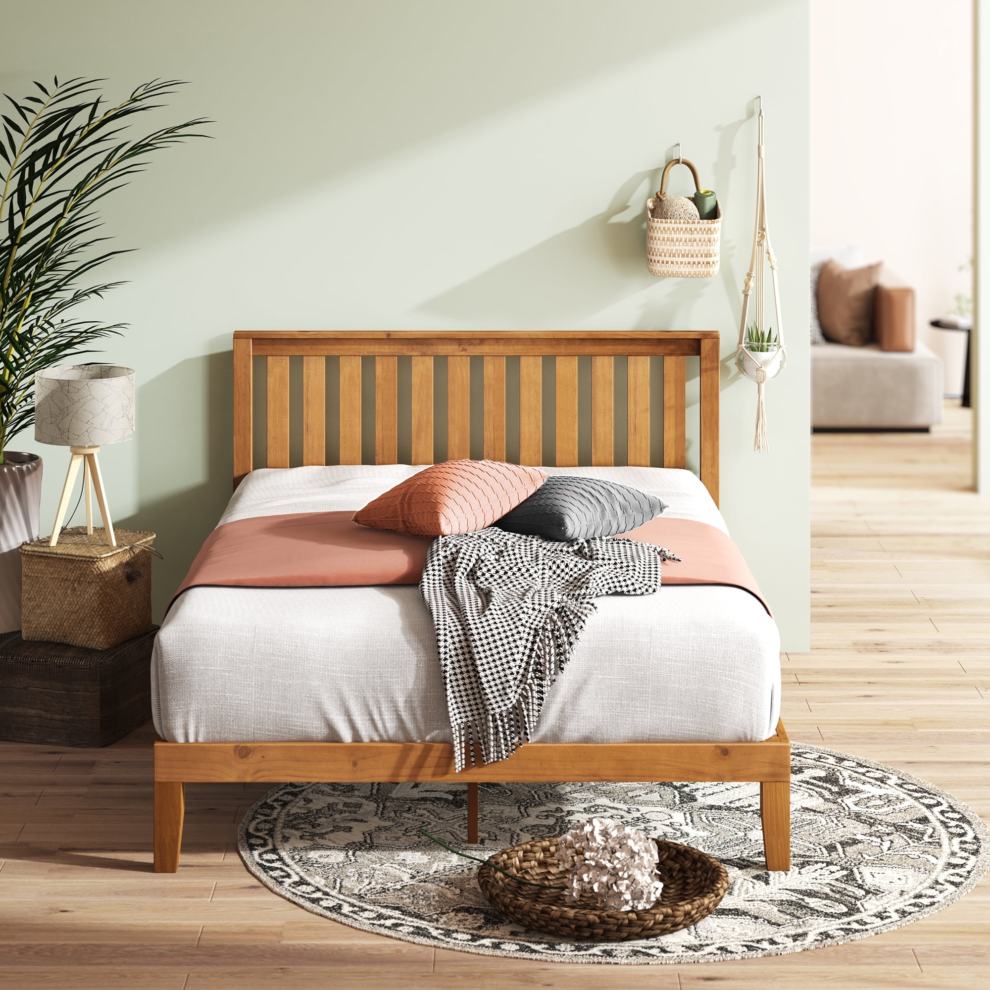 Zinus Alexia 37" Wood Platform Bed with Headboard, Rustic Pine, Full - Image 10