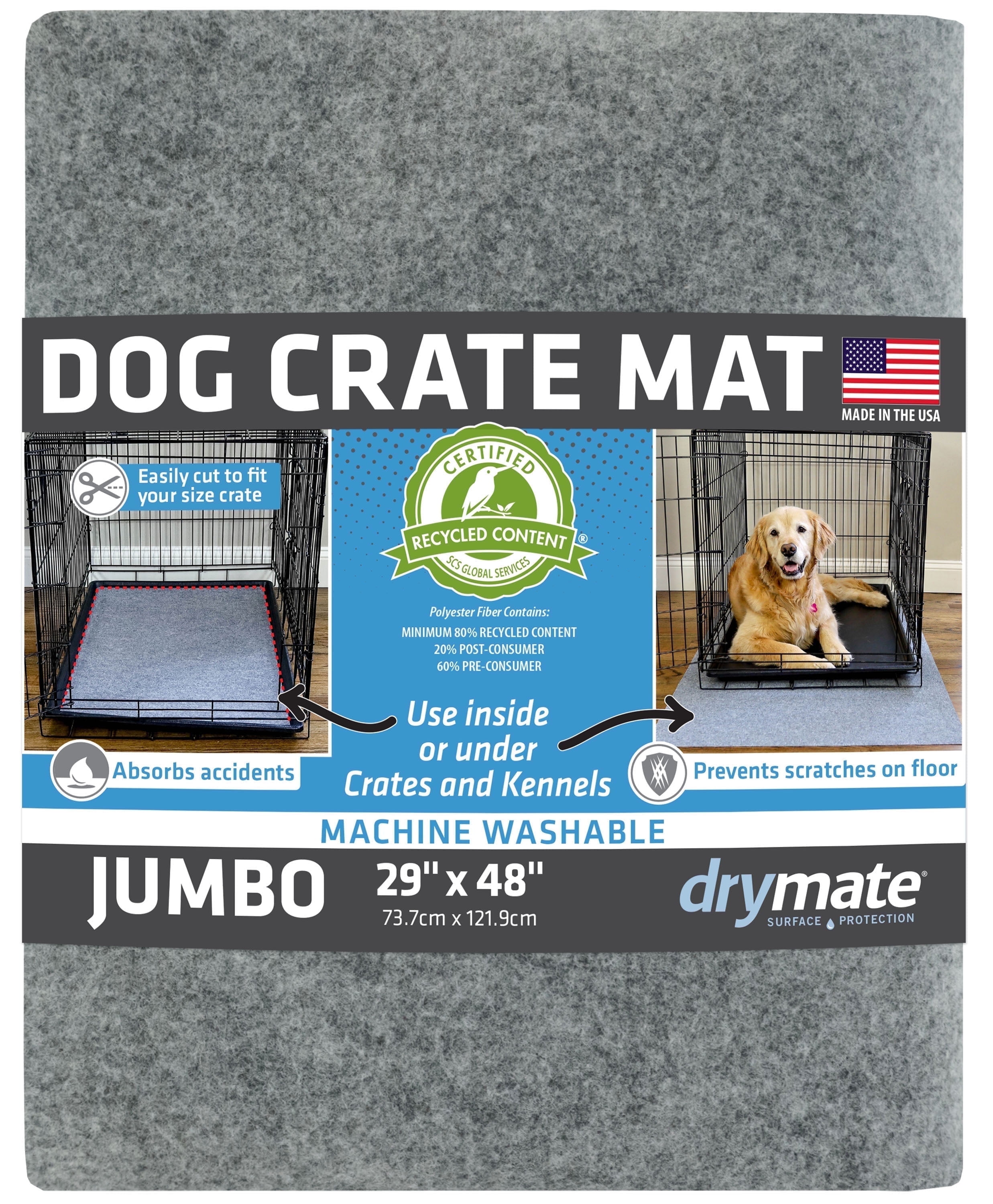 (5 pack) Drymate Dog Crate Mat Liner, Absorbent, Waterproof, Non-Slip, Machine Washable, Use Under Pet Cage to Protect Floors, Customizable, Light Grey, 48" x 29" - Image 2