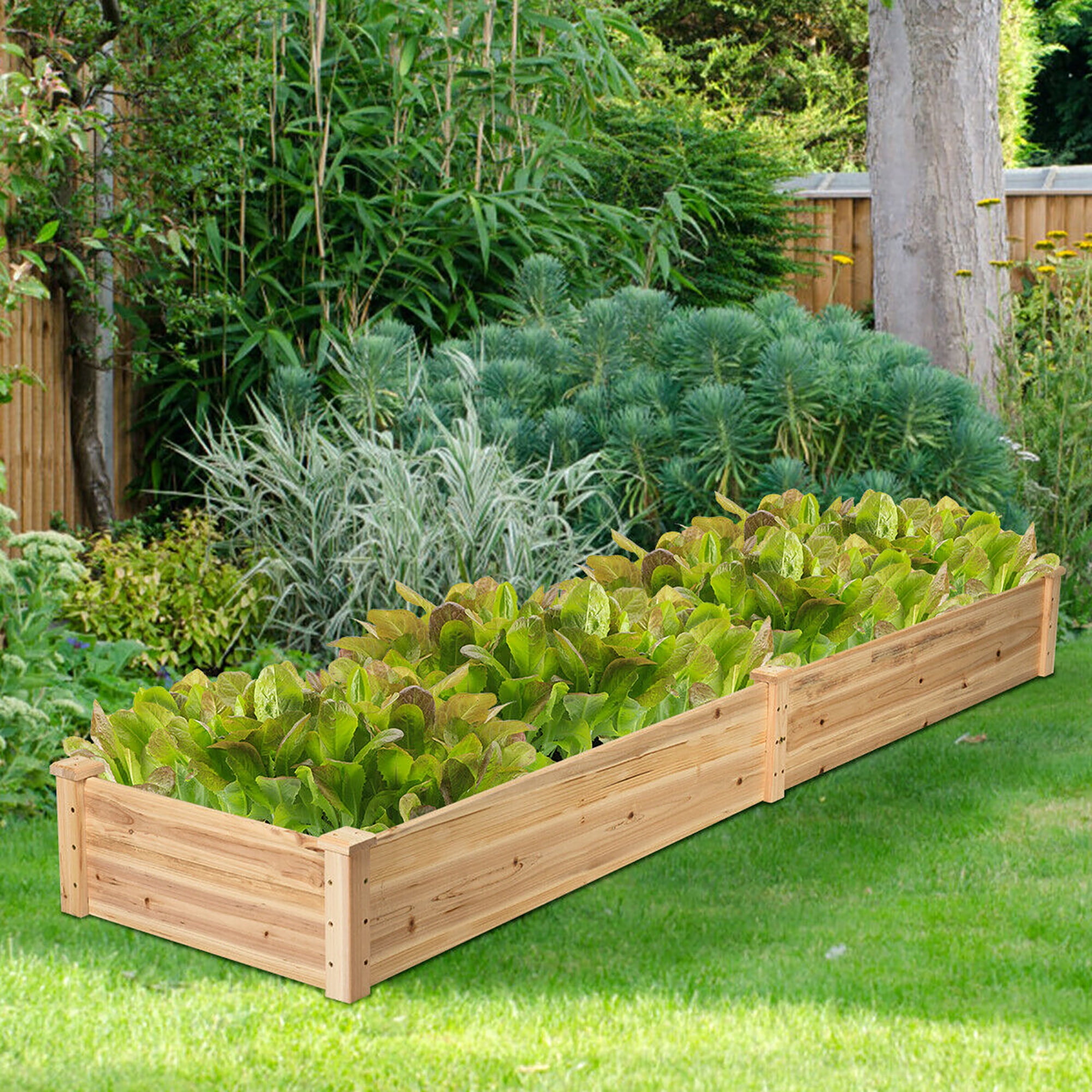 Costway Wooden Vegetable Raised Garden Bed Backyard Patio Grow Flowers Planter with 2 Planting Compartments - Image 5
