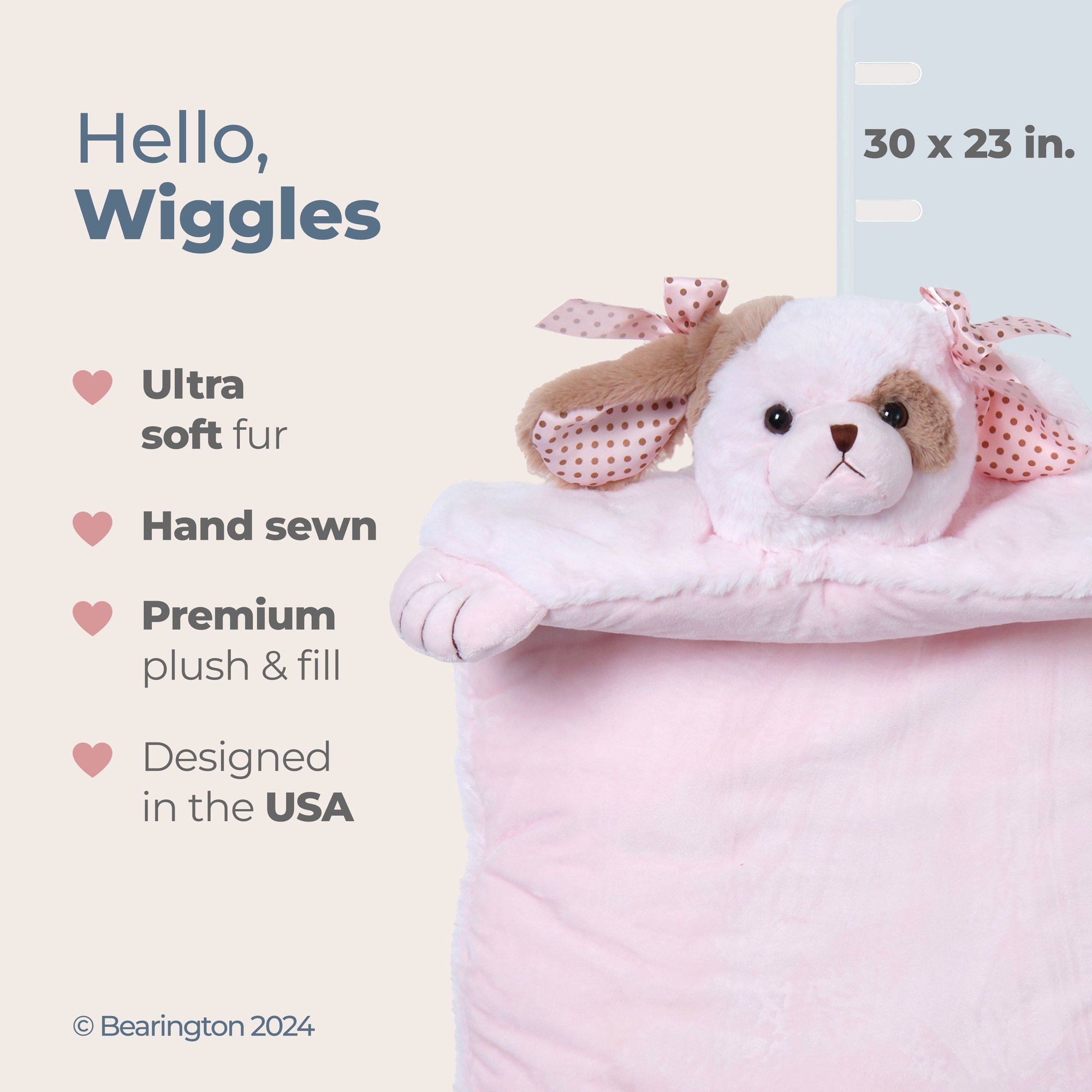 Bearington Baby Wiggles Tummy Time Mat, 30 x 23 Inch Pink Puppy Dog Plush Stuffed Animal Baby Mat Blanket - Image 5