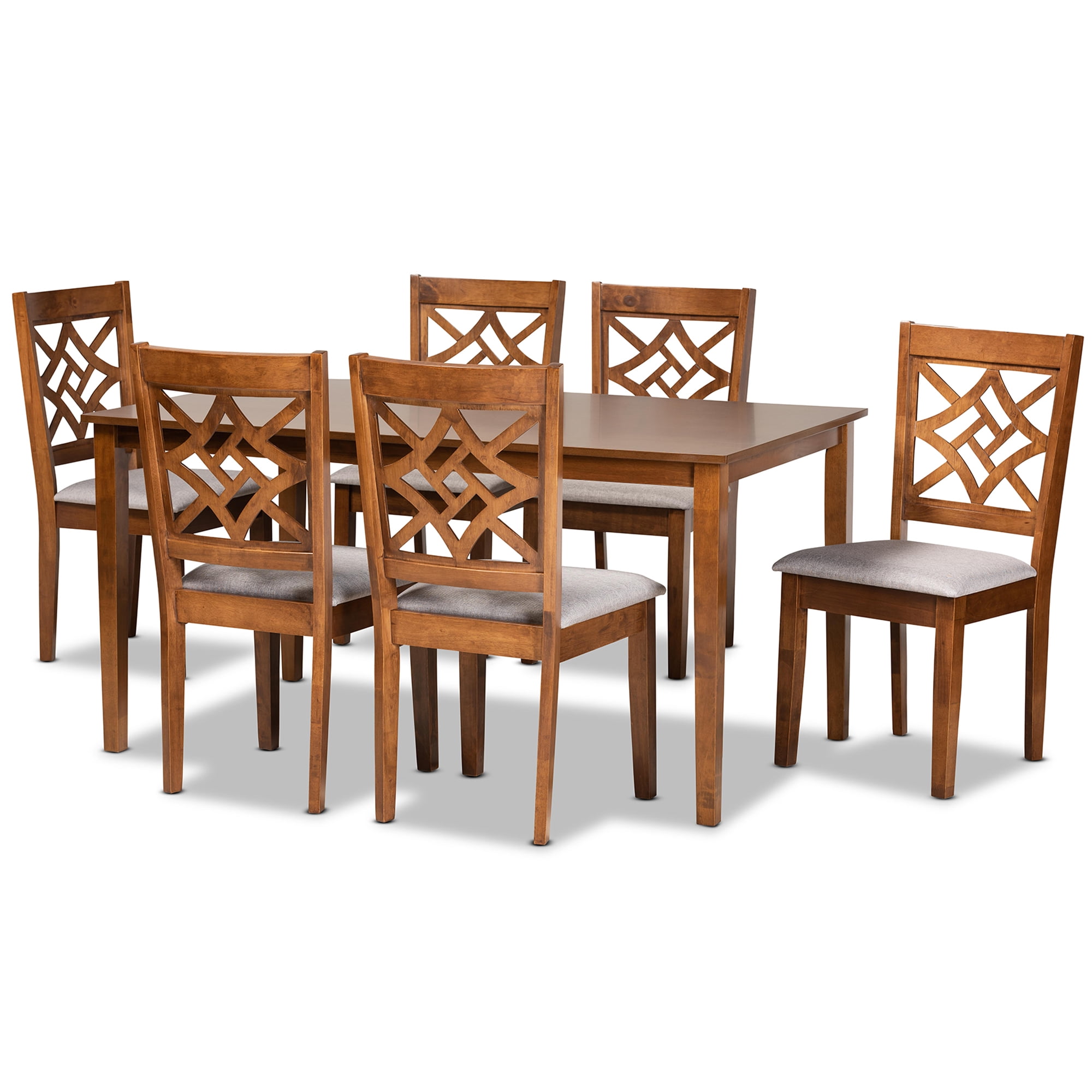 Baxton Studio Nicolette Modern and Contemporary Grey Fabric Upholstered and Walnut Brown Finished Wood 7-Piece Dining Set - Image 7