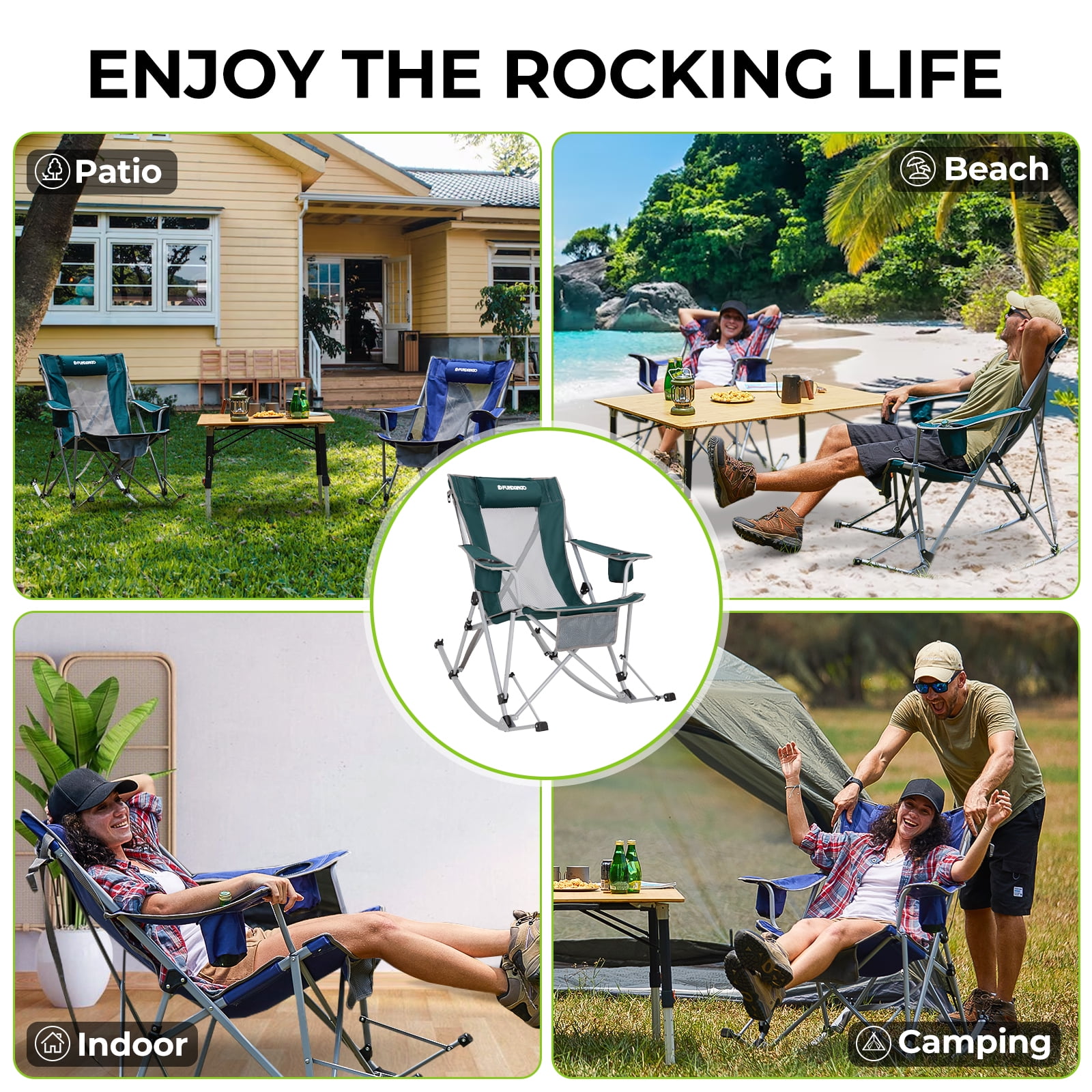 FUNDANGO 2-Pack Rocking Camping Chairs for Patio Swing Lounge, Folding Chair with Headrest, Perfect for Adults, Blue - Image 5