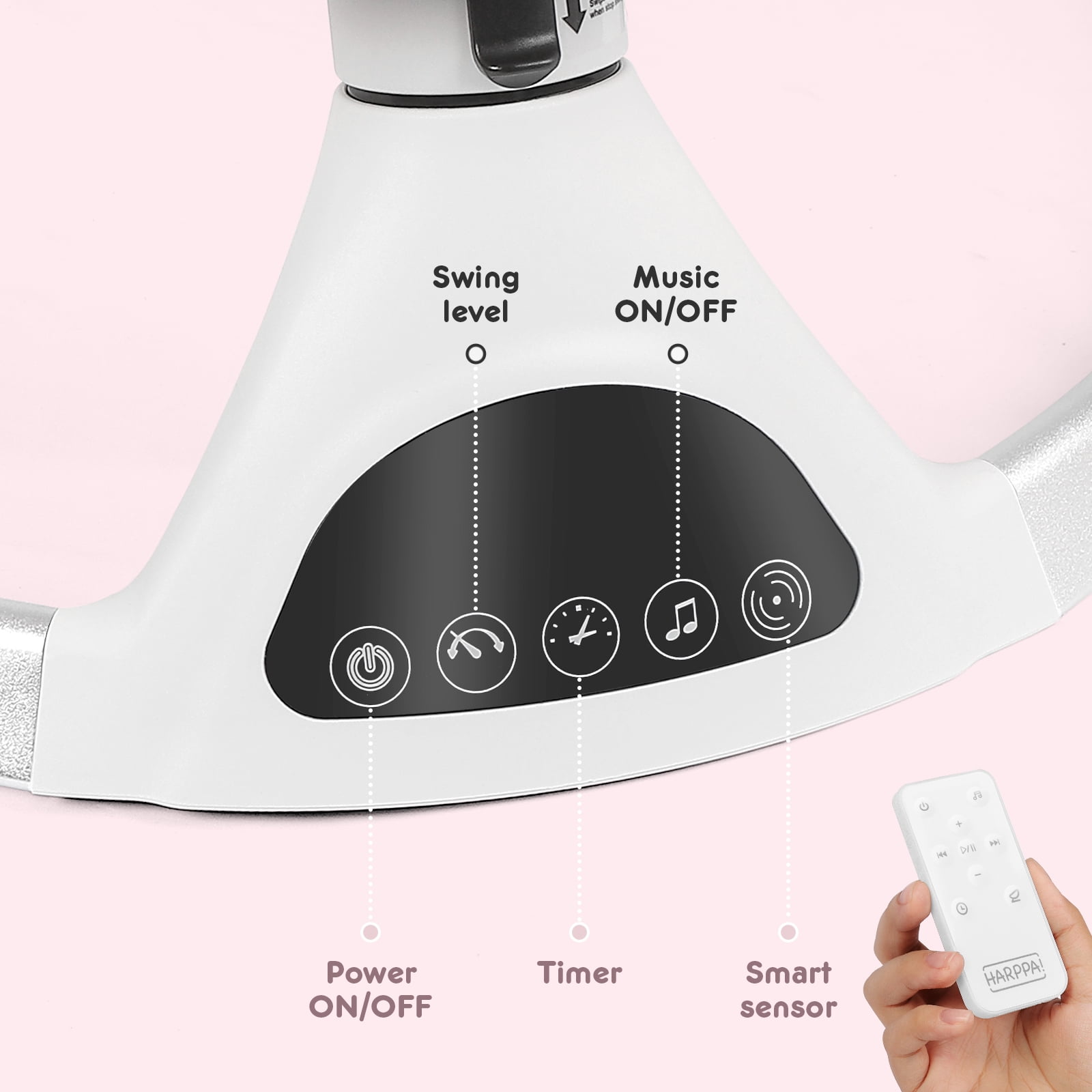 HARPPA Electric Baby Swing for Infants with Remote Control, 5 Sway Speed, Pink - Image 3
