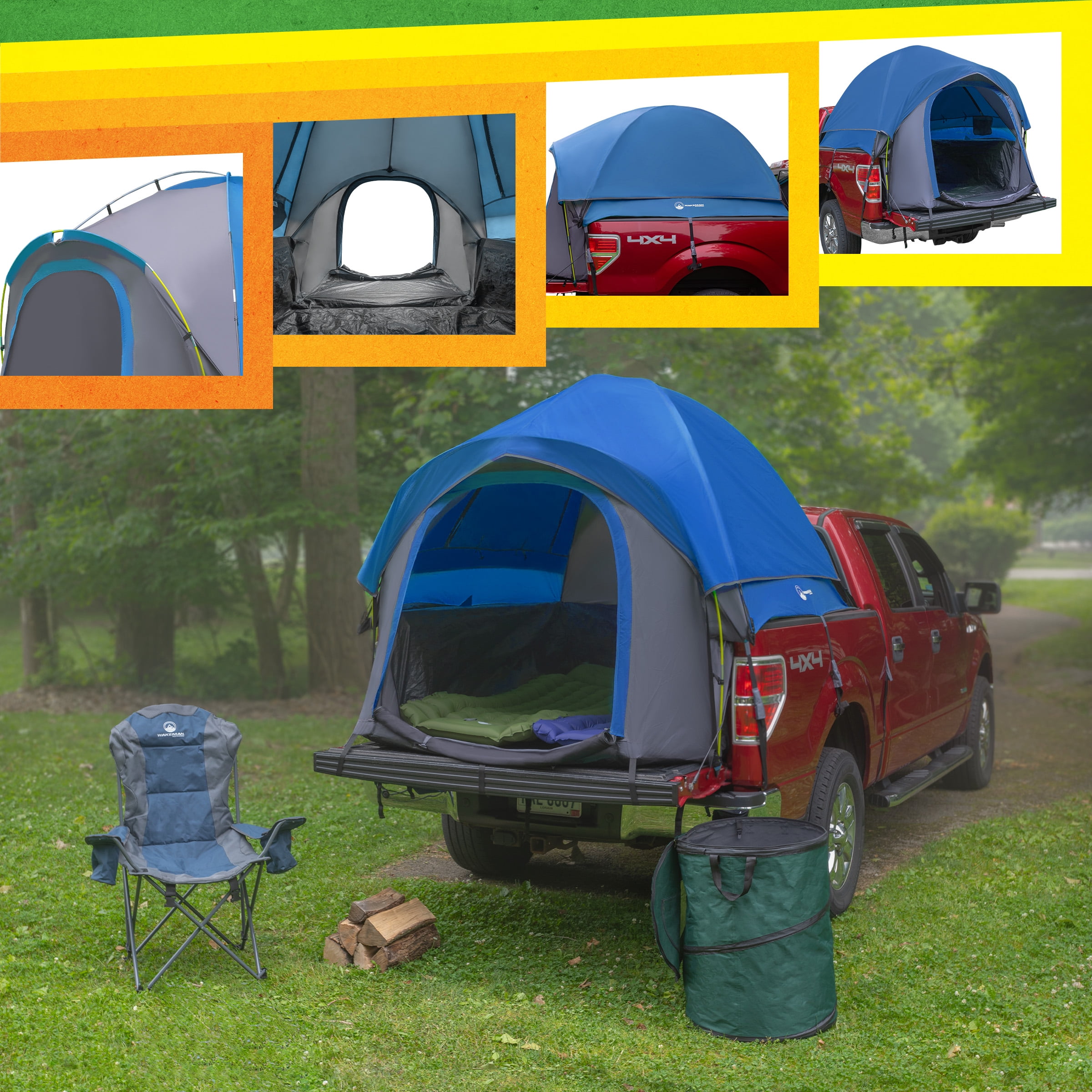 Wakeman Outdoors Water-Resistant Truck Bed Camping Tent for 5.5-6 Ft, 2-Person, Blue - Image 7