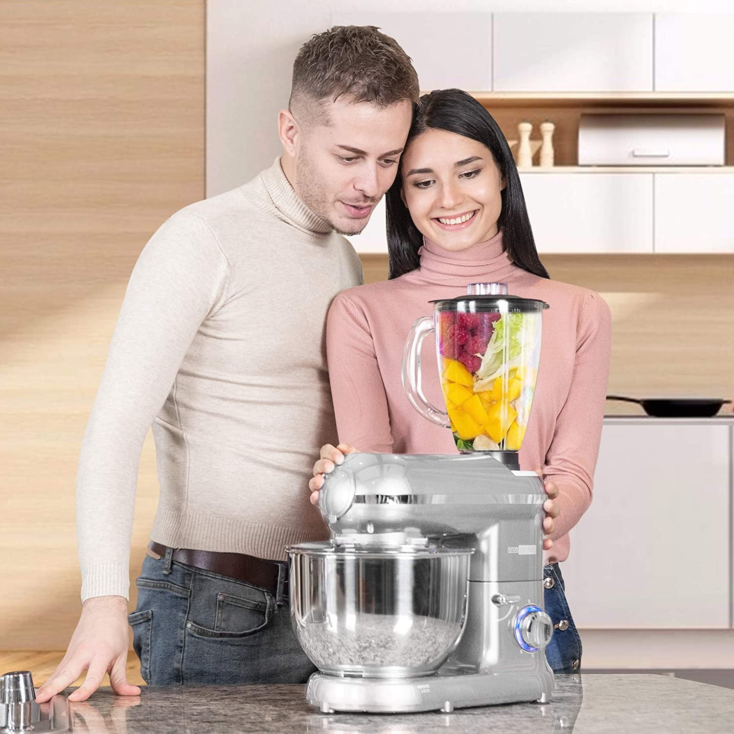 VIVOHOME 3 in 1 Stand Mixer with 6 Quart Stainless Steel Bowl, 650W 6-Speed Tilt-Head Meat Grinder, Silver - Image 4