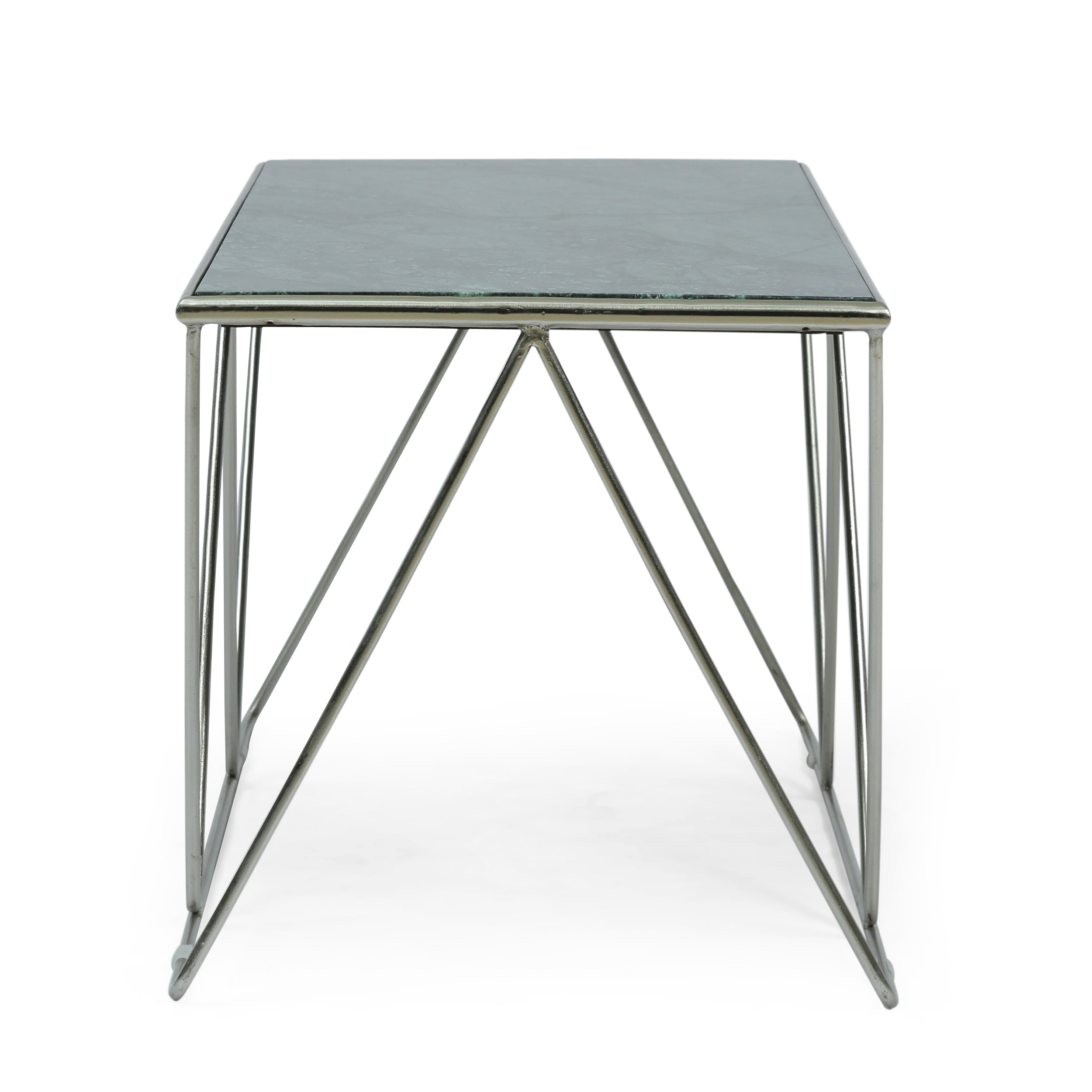Noble House Gieke Marble Rectangle Top Handcrafted Coffee Table, Green and Nickel - Image 5
