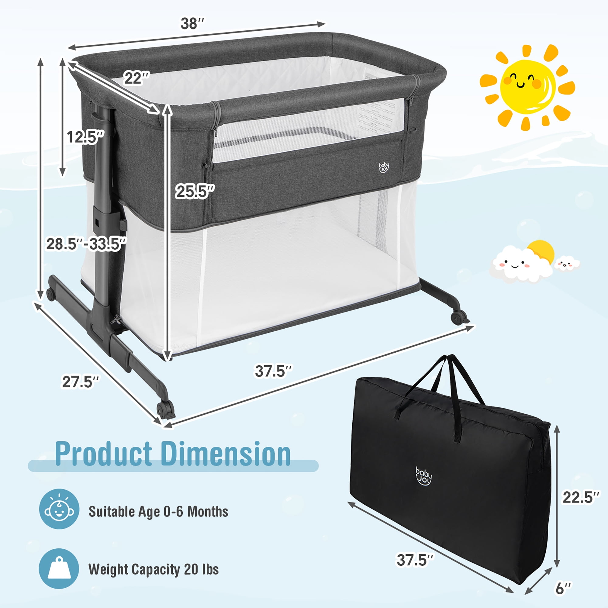 Costway 3 in 1 Baby Bassinet & Bedside Sleeper with Mattress Adjustable Portable Playard - Image 2