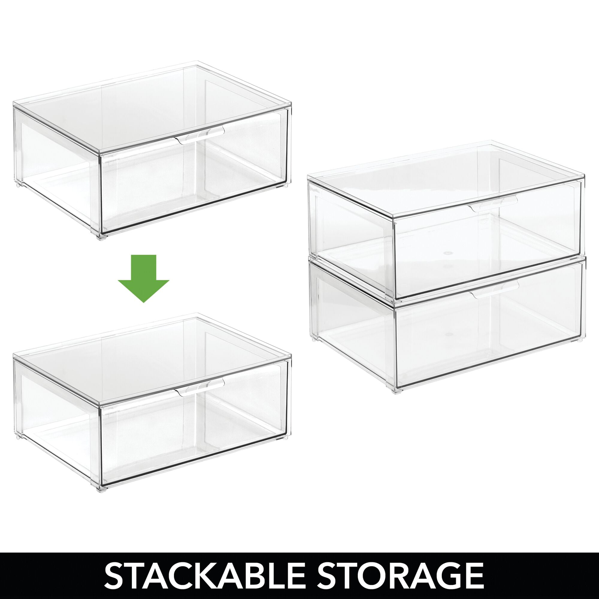 mDesign Plastic Stackable Bathroom Storage Organizer with Pull Out Drawer, Clear - Image 6