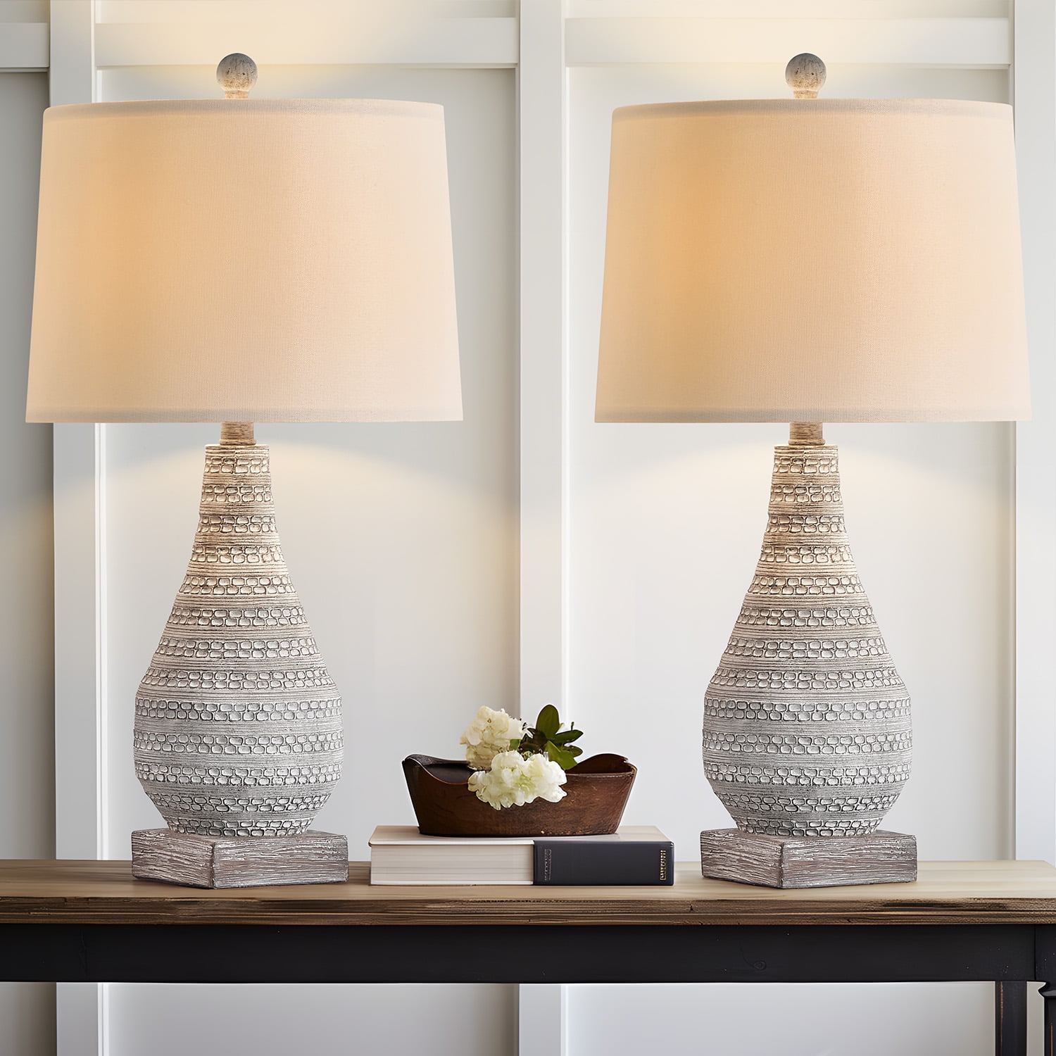 Oneach 24.8" Resin Table Lamps Farmhouse Set of 2 for Bedroom Living Room Nightstand Bedside Lamp - Image 7