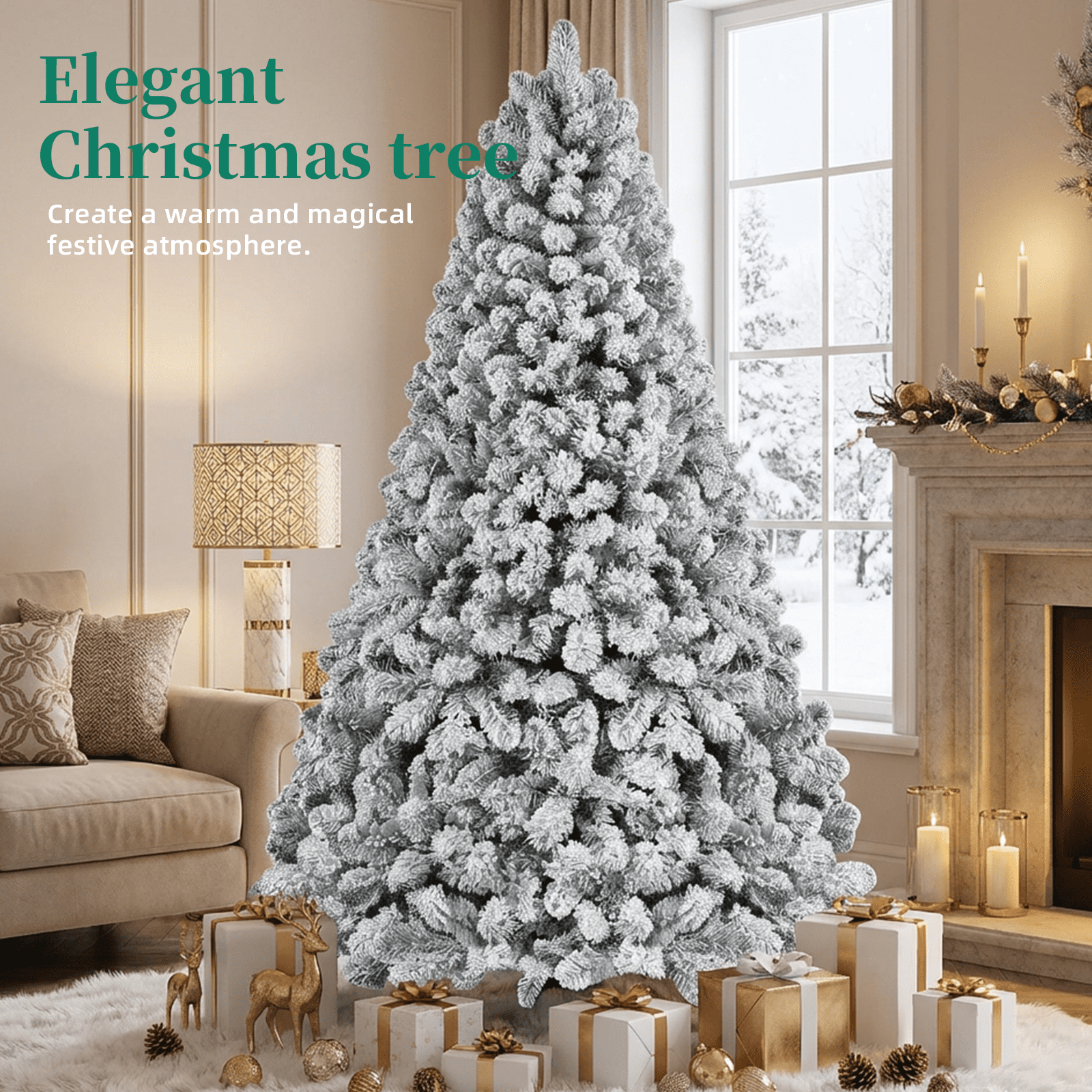 SUGIFT 6ft Snow Flocked Christmas Tree Unlit Holiday Decor - Image 4