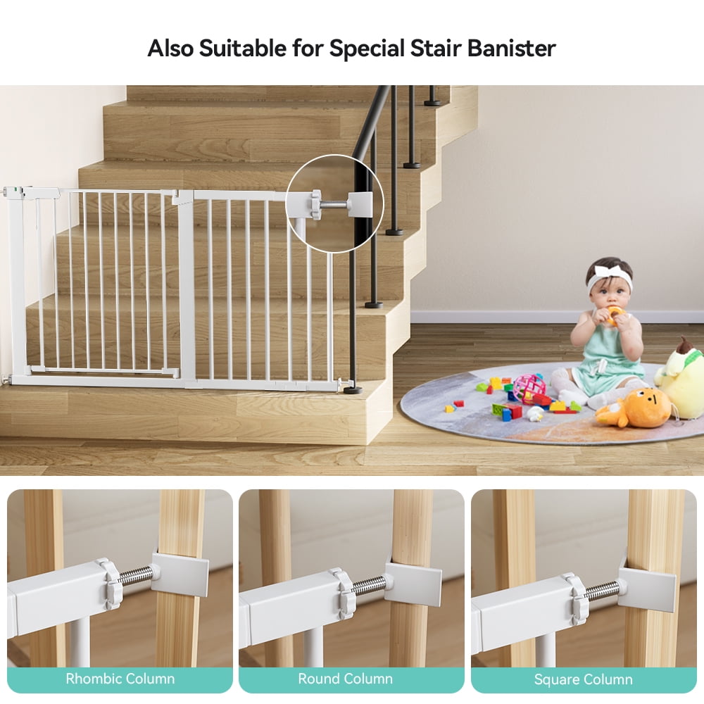 29.5-51.6'' Extra Wide Baby Gate, Caveen 30''H Safety Doorway Gates Pressure Mounted,White - Image 2