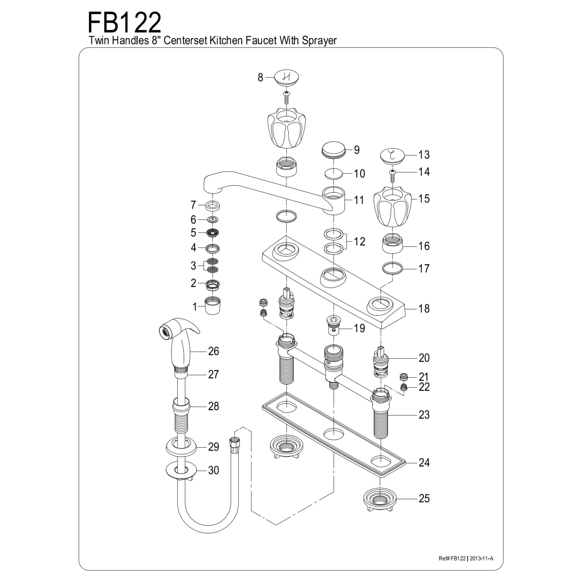 Kingston FB122 Columbia Two-Handle 4-Hole 8" Centerset Kitchen Faucet with Side Sprayer in Polished Chrome - Image 2