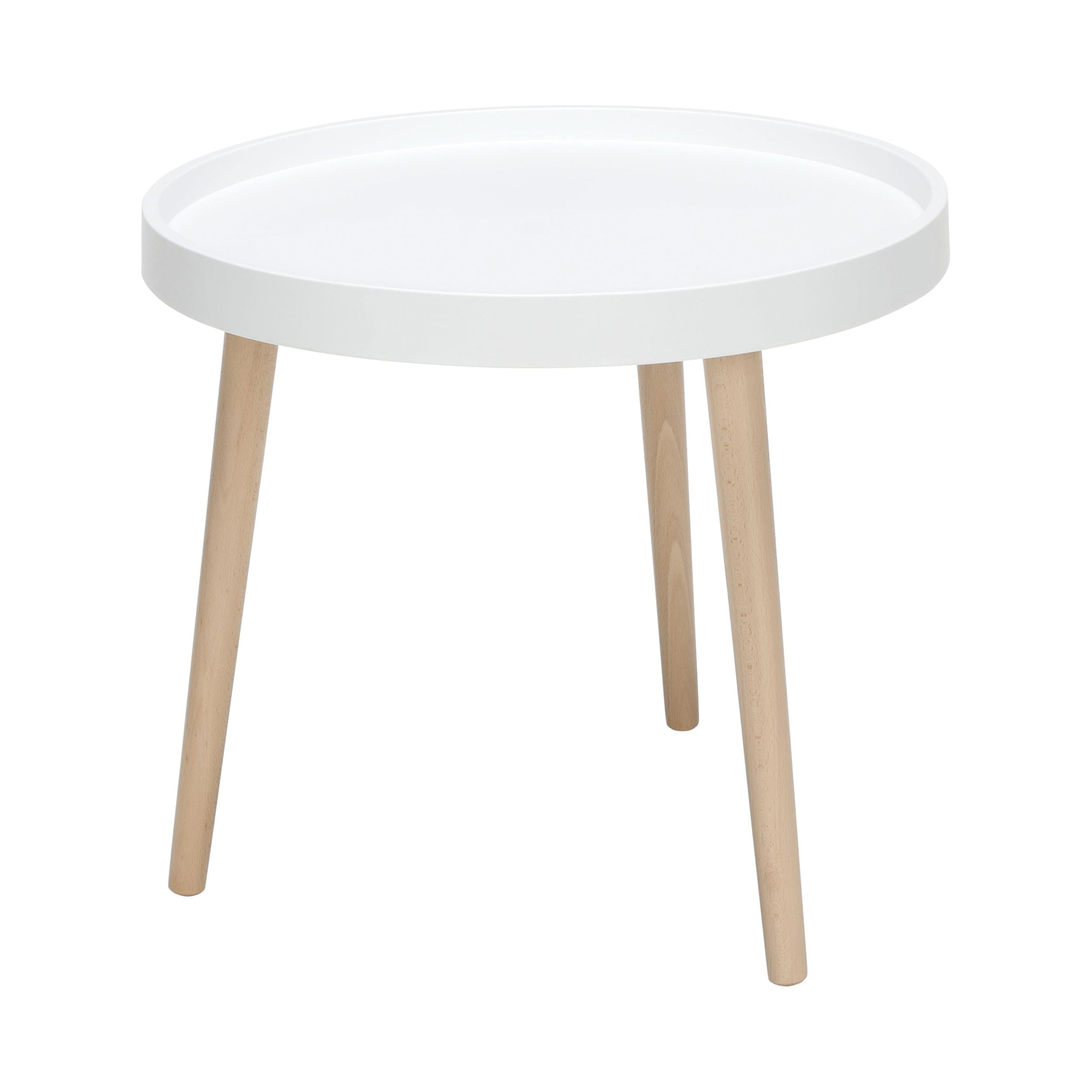 OFM Mid Century Modern Plastic End Table, Solid Wood Legs in White - Image 2