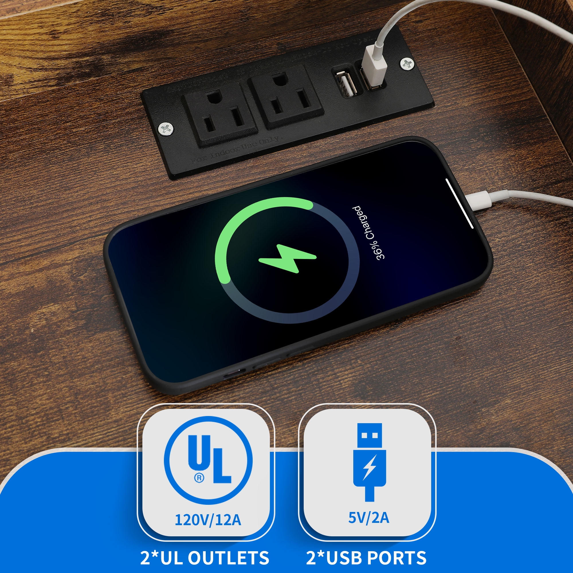 Uforic 2 Drawer File Cabinet with LED Light & Lock, Wood Filing Cabinet Charging Station Printer Stand with Open Shelf for A4, Letter, Legal Size Files for Home Office, Brown - Image 5