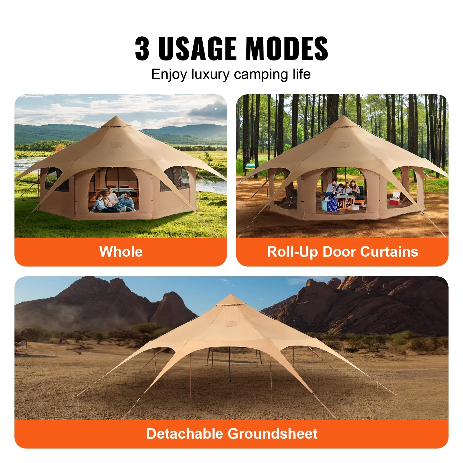 KFFKFF Canvas Shelter, All-Season 5m/16.4ft Dome Shelter, Camping Canvas with Chimney Hole, Ventilated Large Yurt for 8 Persons, Ideal for Family Outings, Outdoor Gatherings - Image 5