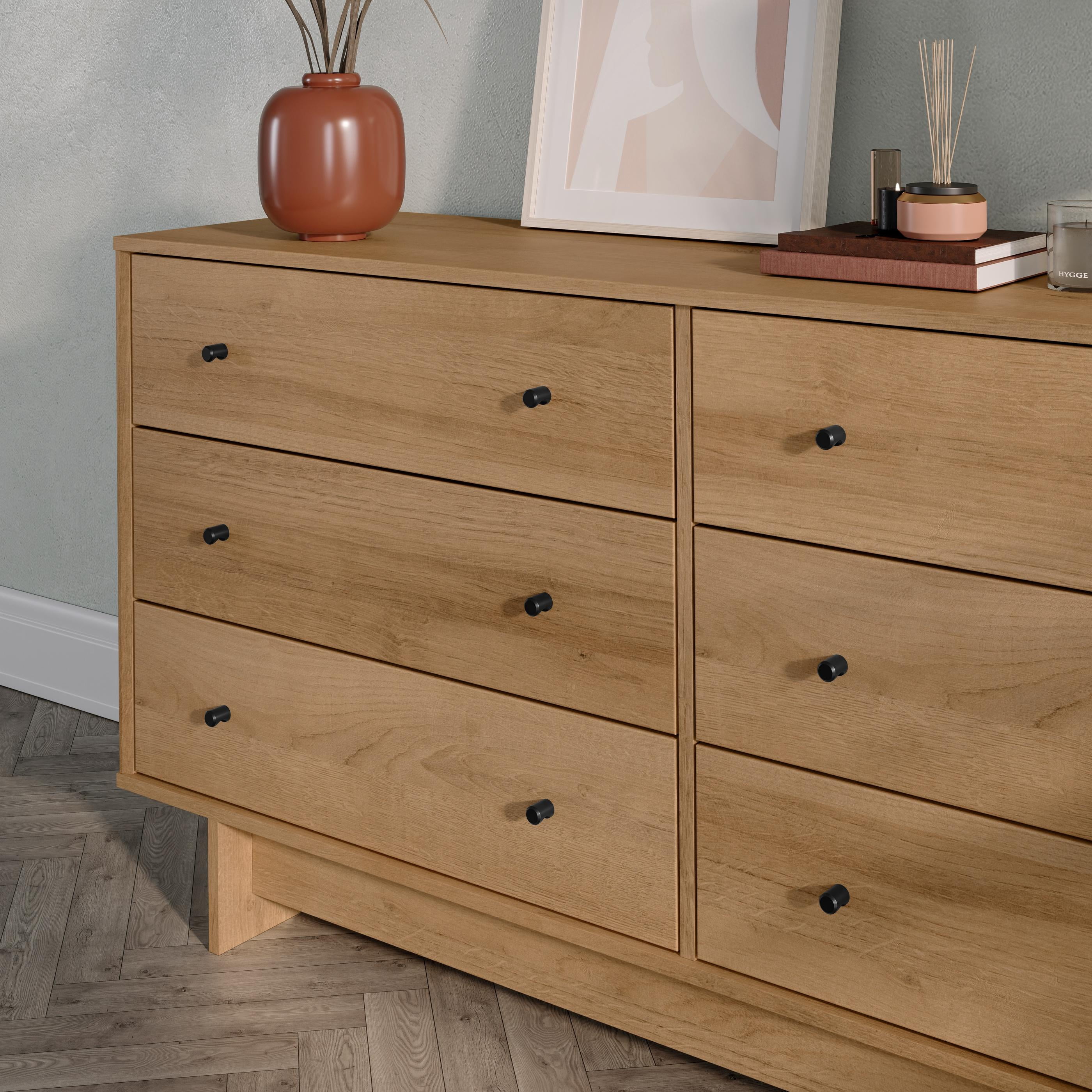 Prepac Finnley 6-Drawer Dresser in Natural Oak, Dresser for Bedroom, Extra-Wide Chest of Drawers with Storage, Modern Clothing Organizer for Home, Bedroom, Living Room, 16" D x 61" W x 31" H - Image 9