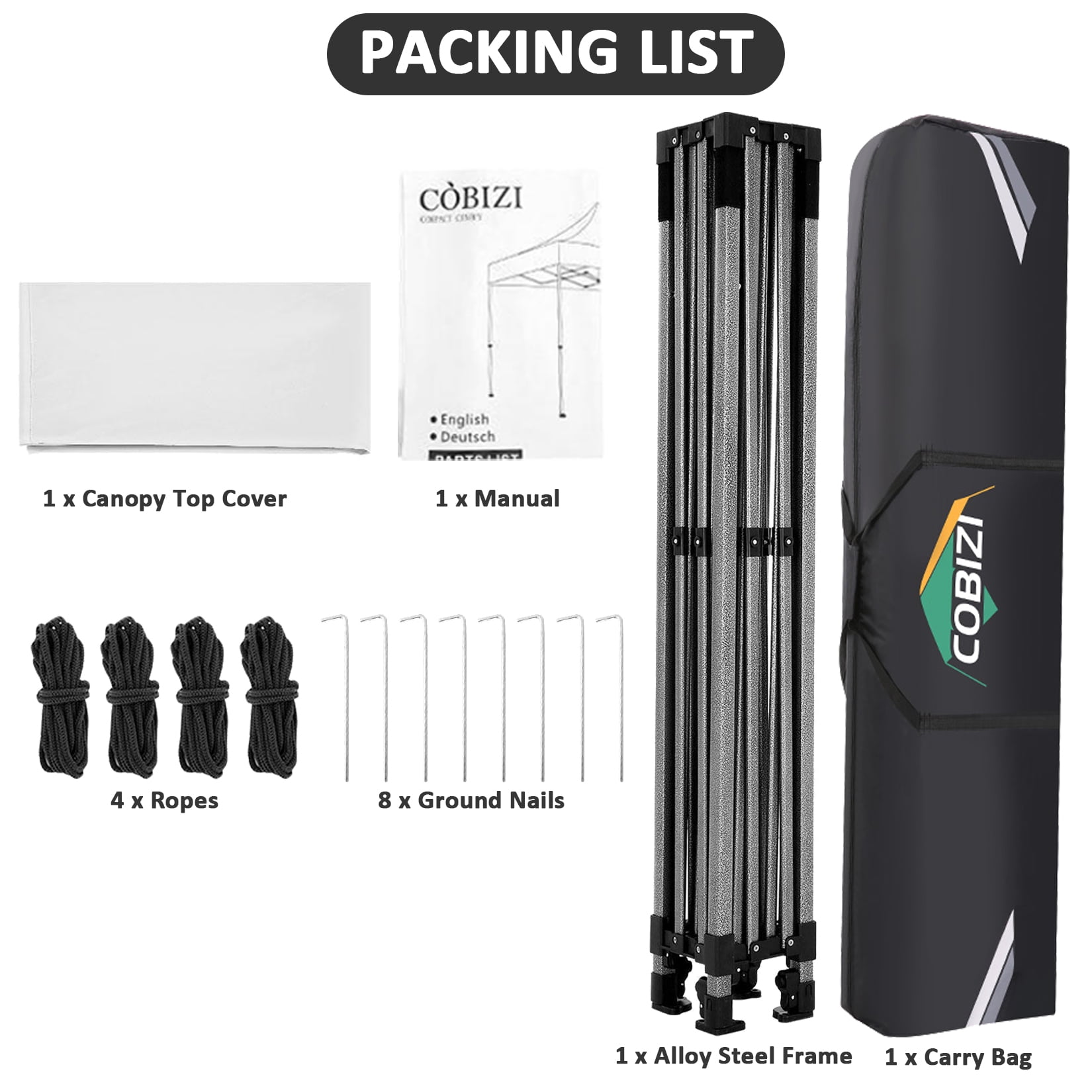 COBIZI 10x10 Heavy Duty Pop-up Canopy Tent for Outside, UPF 50+ Waterproof and Instant Outdoor Shelter, Outdoor Canopy for Beach,Party,Camping with Rope,Stake and Carrying Bag,White(Frame Thickened) - Image 5