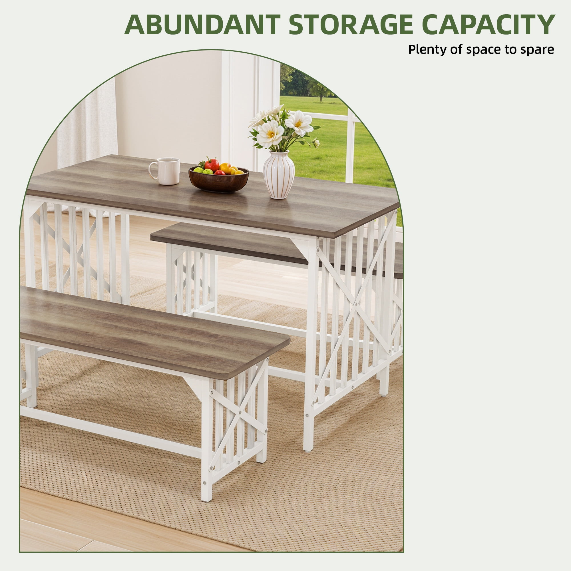 Uforic 3-Piece Dining Table Set for 4 People, Industrial Kitchen Table Set with 2 Bench, 47 " Rectangular Dining Table and Dining Bench with Metal Frame, Brown - Image 7