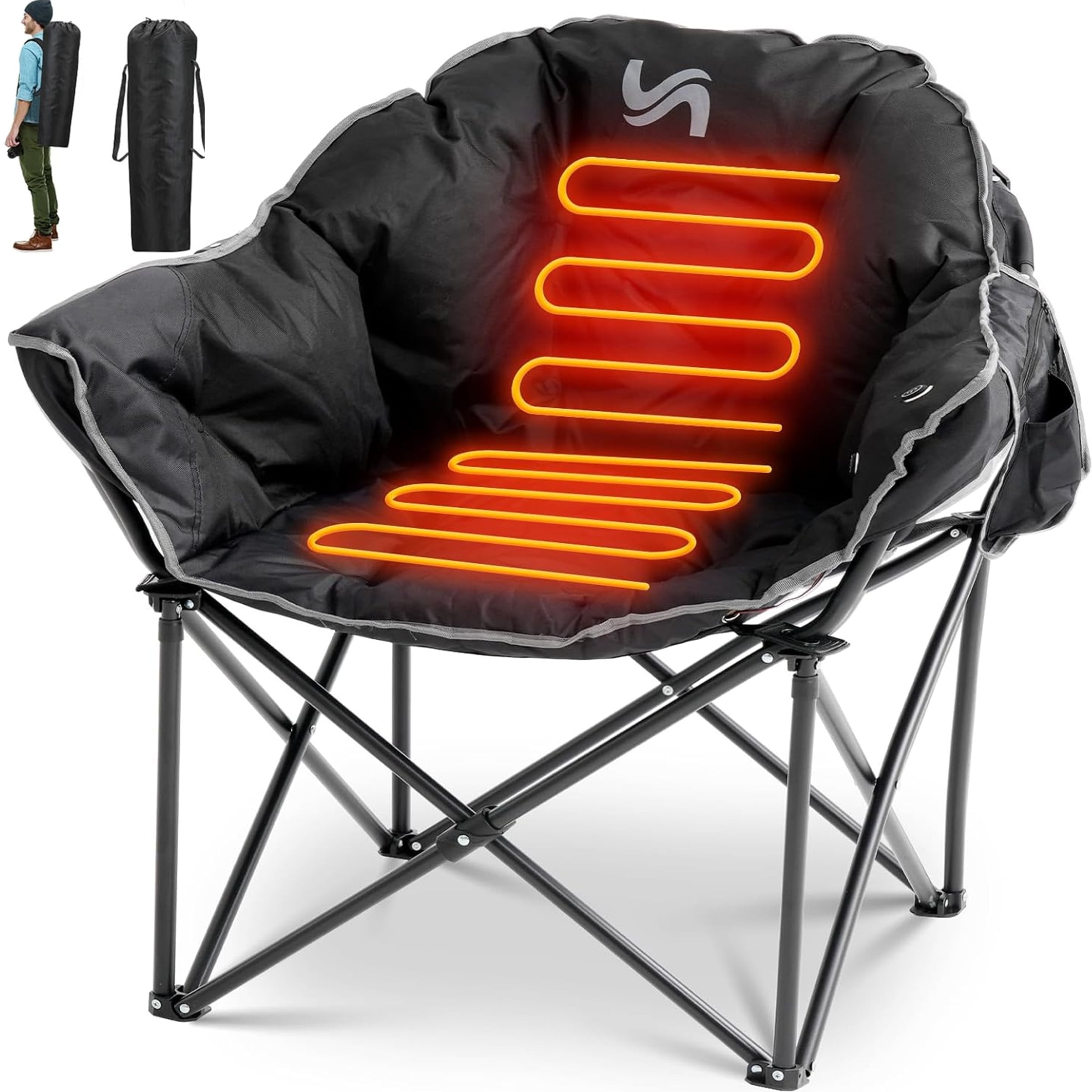 ABORON Oversized Heated Camping Chair with Pillow, Outdoor Portable Heated Folding Chairs, Patio Lounge Chairs with 3 Heat Levels, Heating Chair for Outdoor Sports, Camping - Image 9