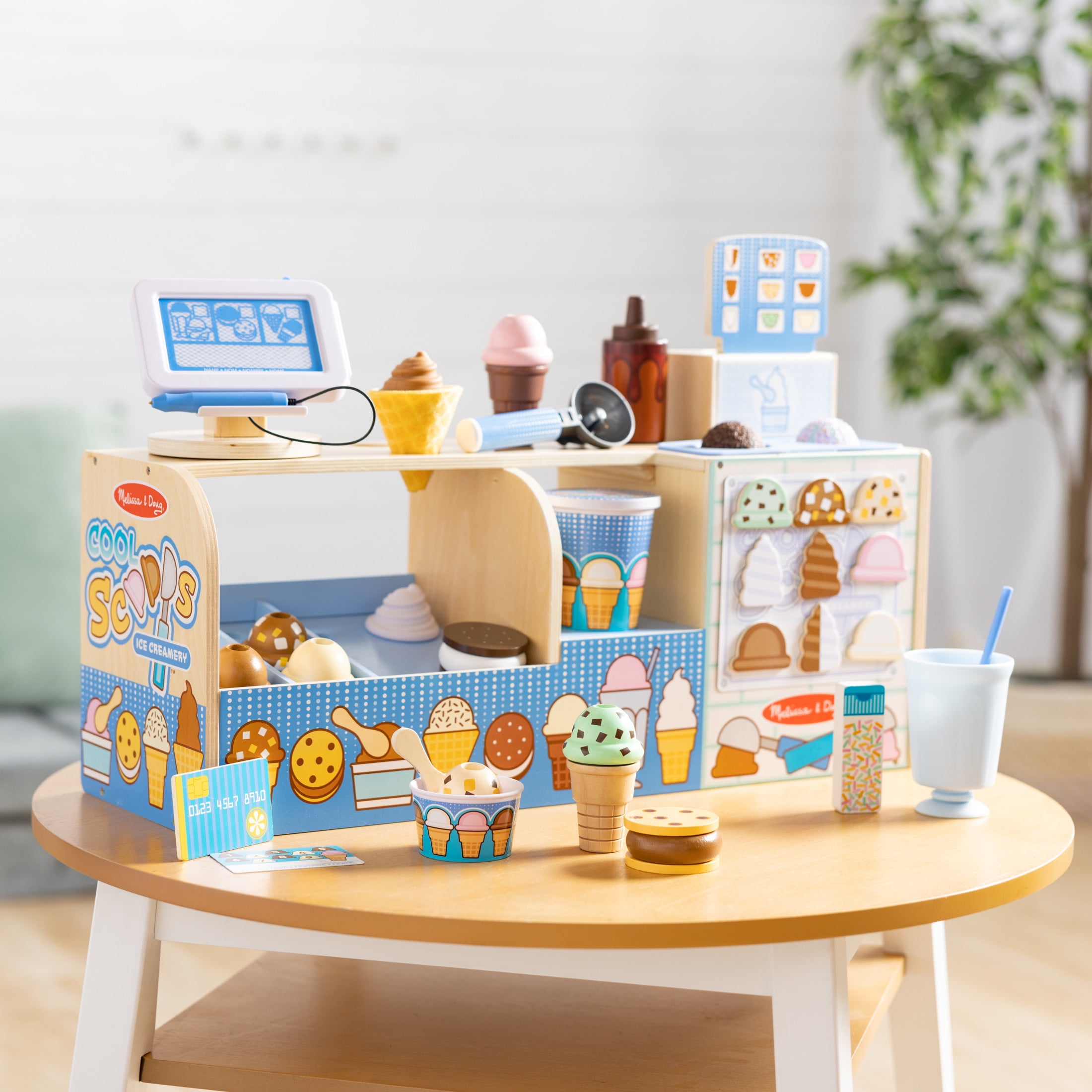 Melissa & Doug Cool Scoops Ice Creamery Wooden Counter with Play Food Preschool Toy - FSC Certified - Image 3
