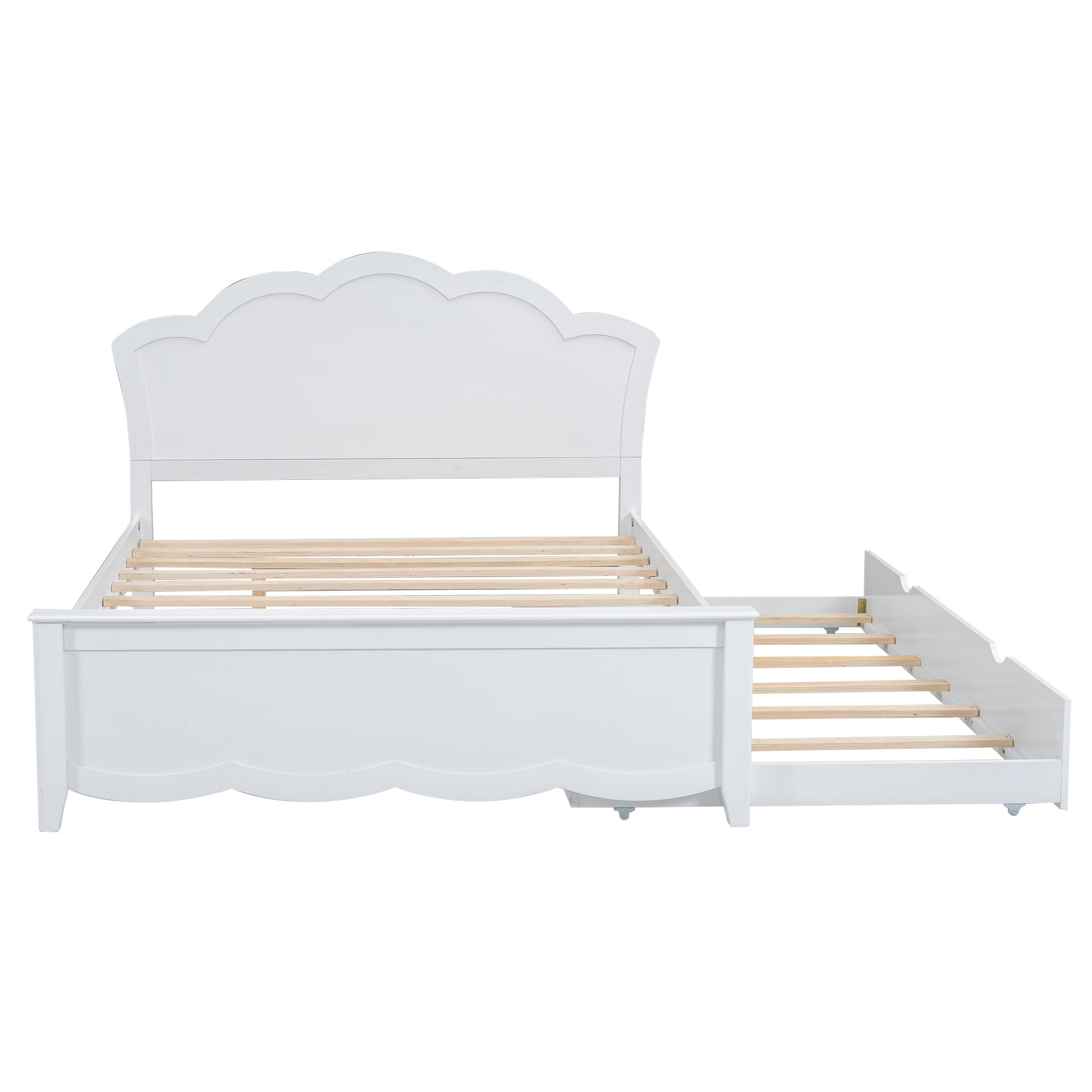 Euroco Wood Full Size Platform Bed,Heavy Duty Storage Bed with Trundle Bed for Kids and Adults,White - Image 5