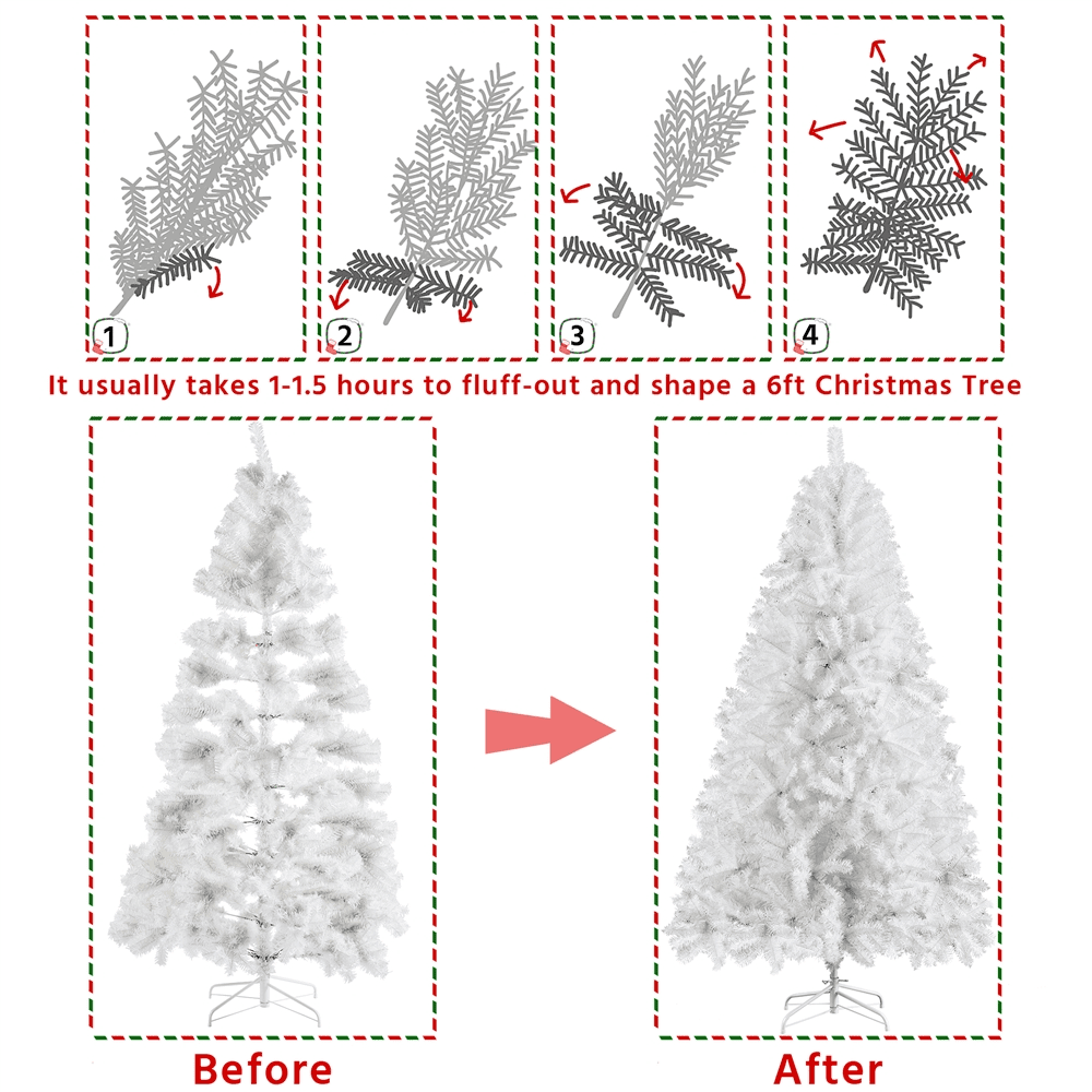 Alden Design White Hinged Spruce Artificial Christmas Tree, with Foldable Stand 6' - Image 9