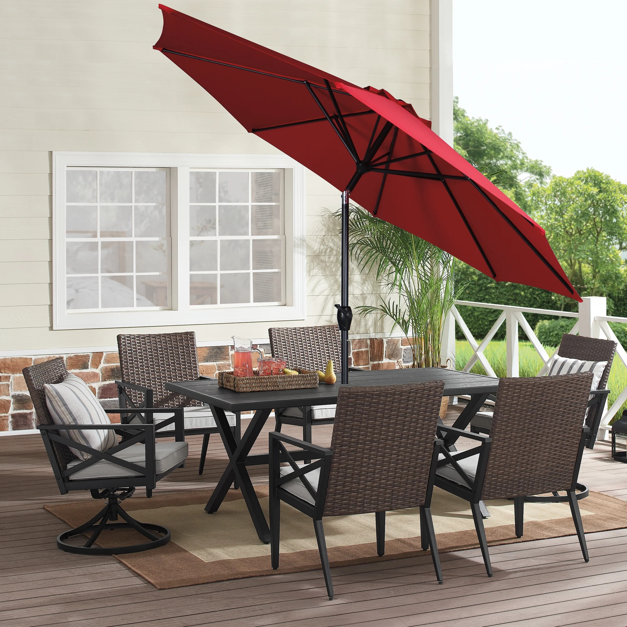 (2 pack) Mainstays 9' Red Crank Lift and 3 Position Tilt Patio Umbrella - Image 3