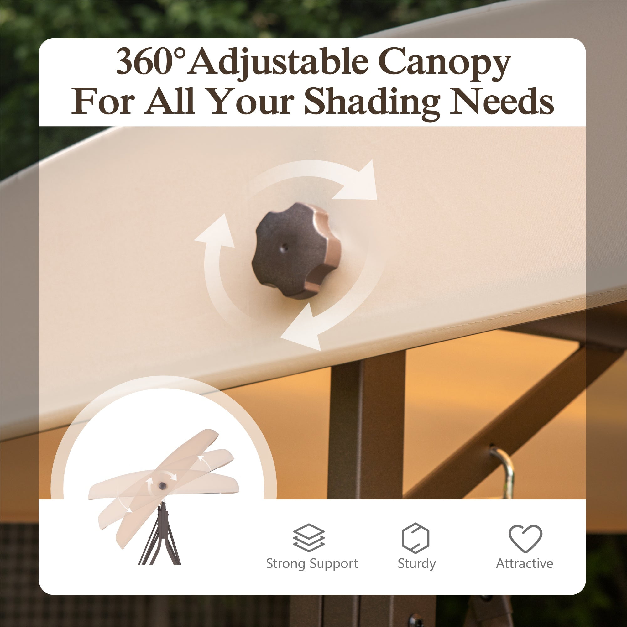 Sophia & William 3-Seat Outdoor Converting Canopy Swing Glider Patio Hammock with Side Table - Beige - Image 7