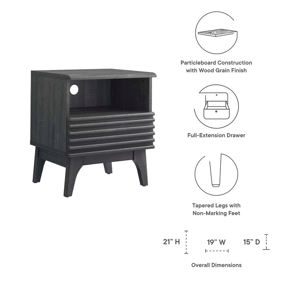 Modway Render Modern Particleboard Wood Nightstand - Charcoal Finish - Image 5