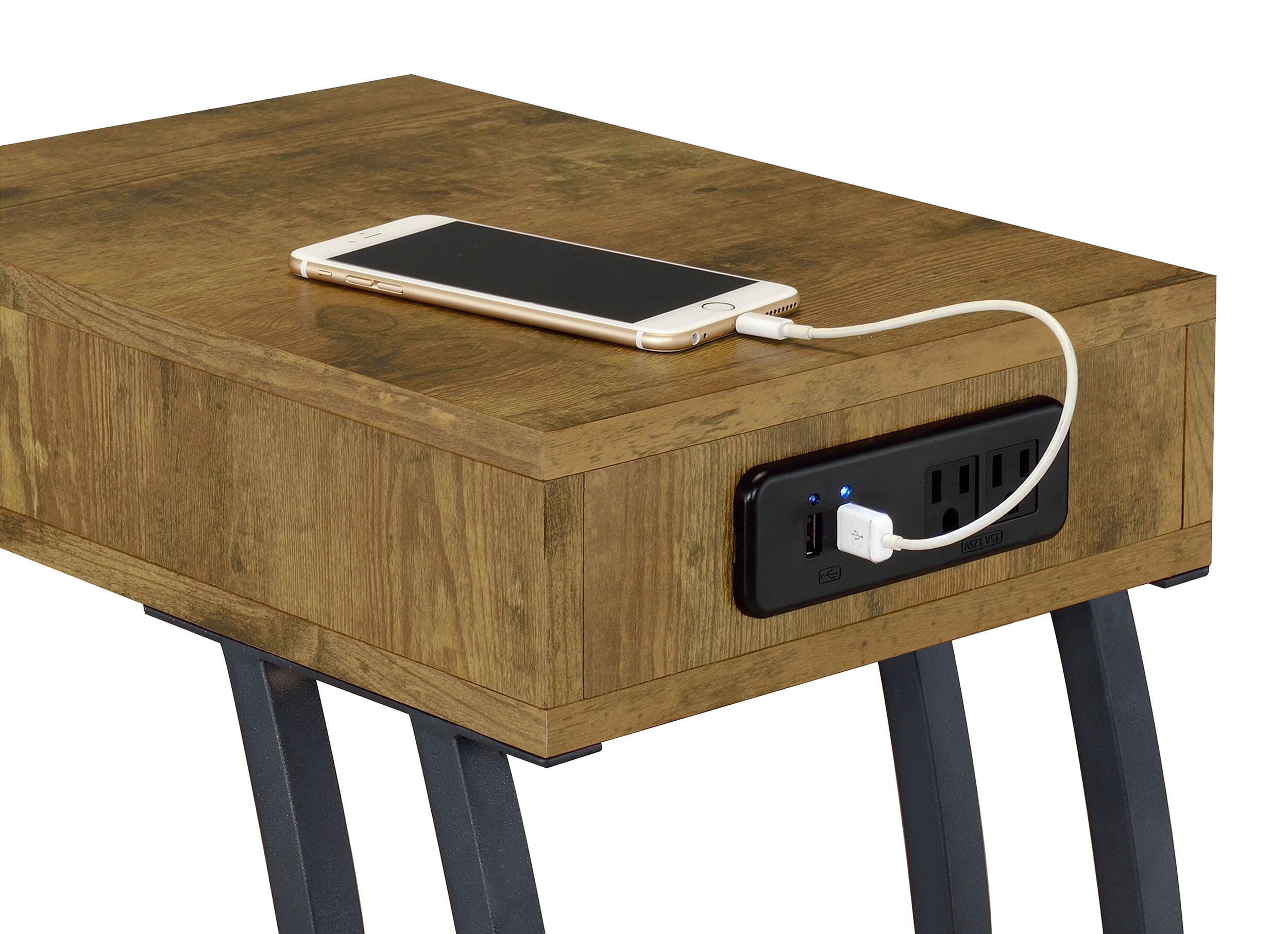 Troy 1-drawer C-Shaped Side Table Power Outlet Rustic Nutmeg - Image 3