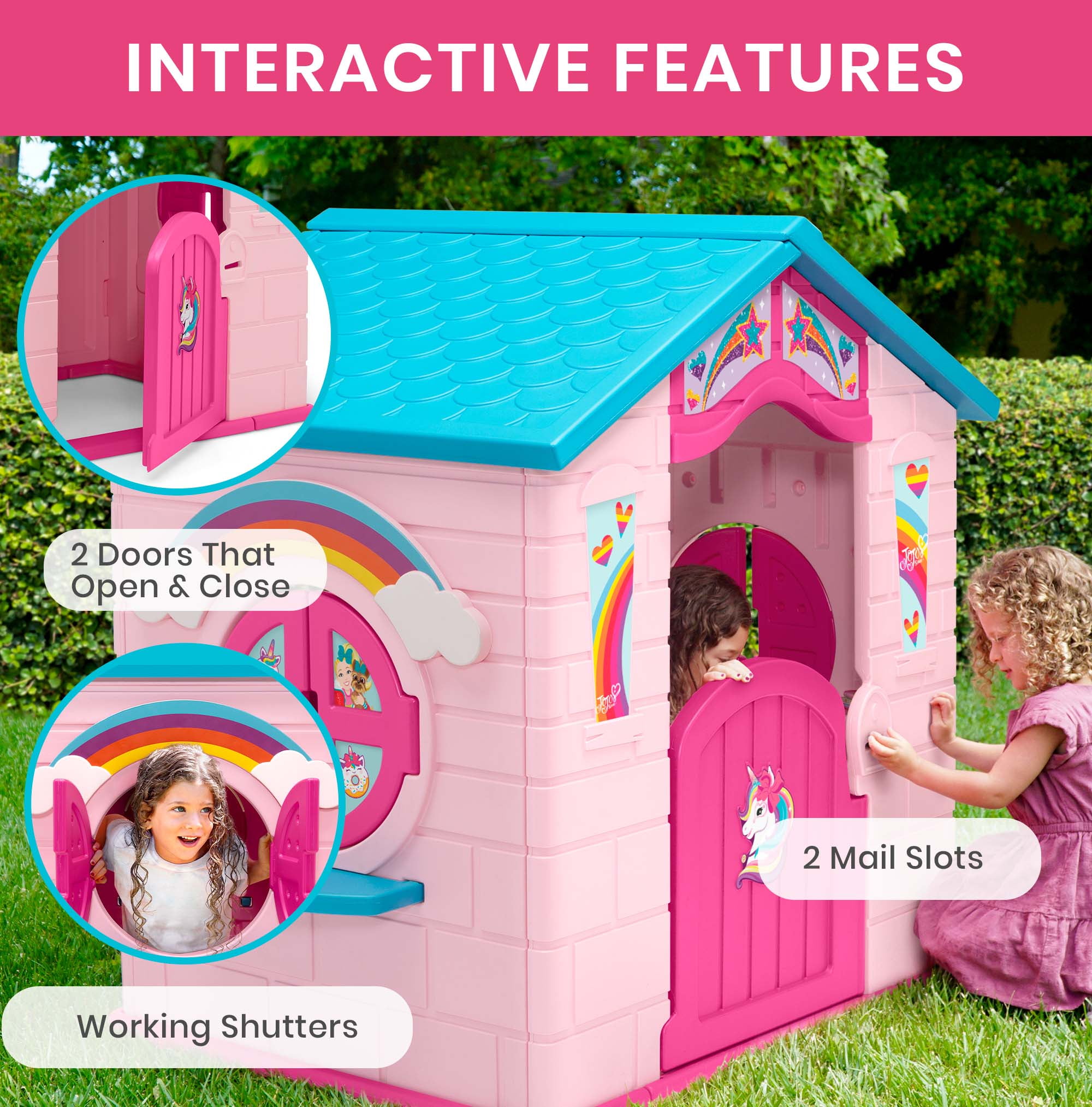 Delta Children Rainbow & Unicorn Plastic Indoor/Outdoor Playhouse with Easy Assembly, Pink - Image 4