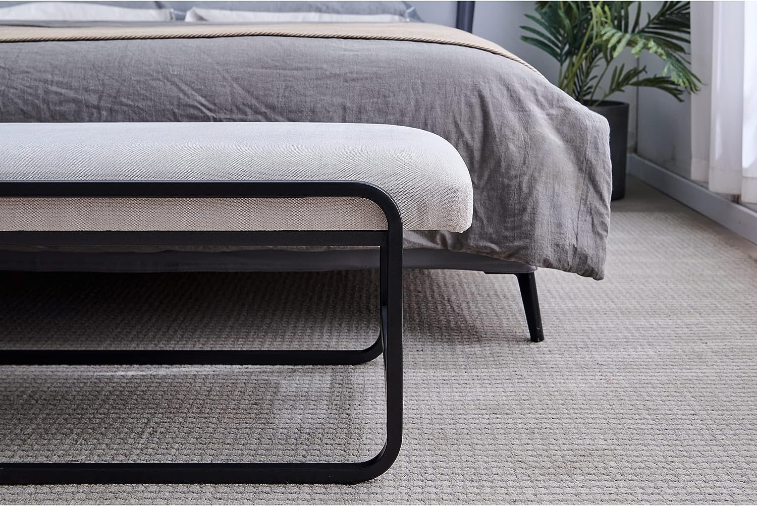 Nathaniel Home Upholstered Bedroom Benches, 60 inch Kids Ottoman Vegan Leather Footrest Stool, Accent Bench for Entryway Bedroom End of Bed, White - Image 5