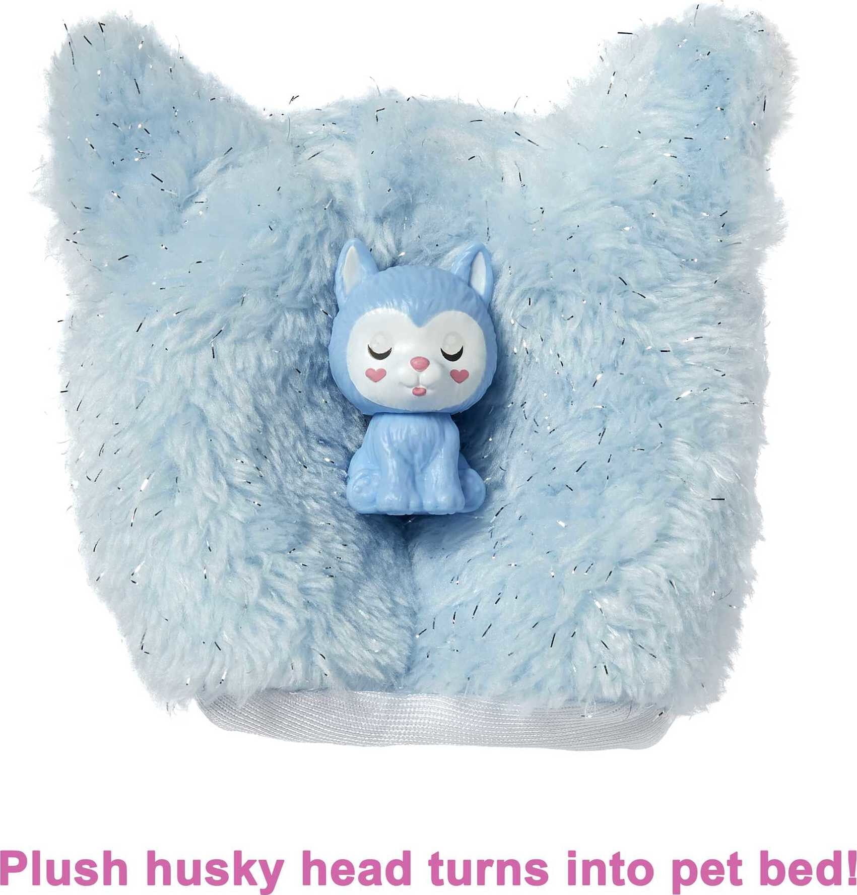 Barbie Cutie Reveal Snowflake Sparkle Fashion Doll with Husky Plush Costume, Mini Pet & Accessories - Image 2