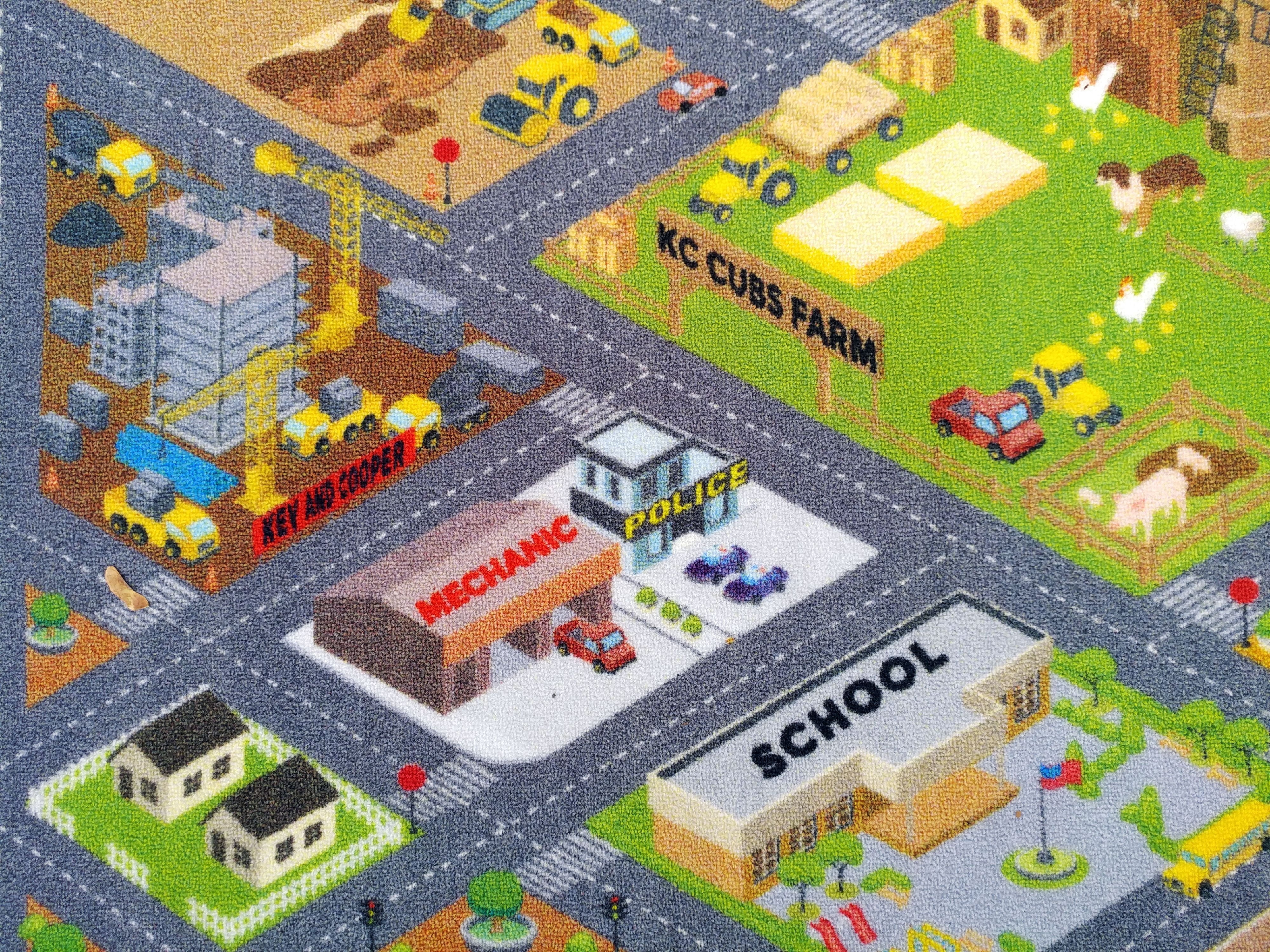 KC CUBS Playtime Collection Country Farm Road Map With Construction Site Educational Learning Area Rug Carpet For Kids and Children Bedroom and Playroom (3' 3" x 4' 7") - Image 4
