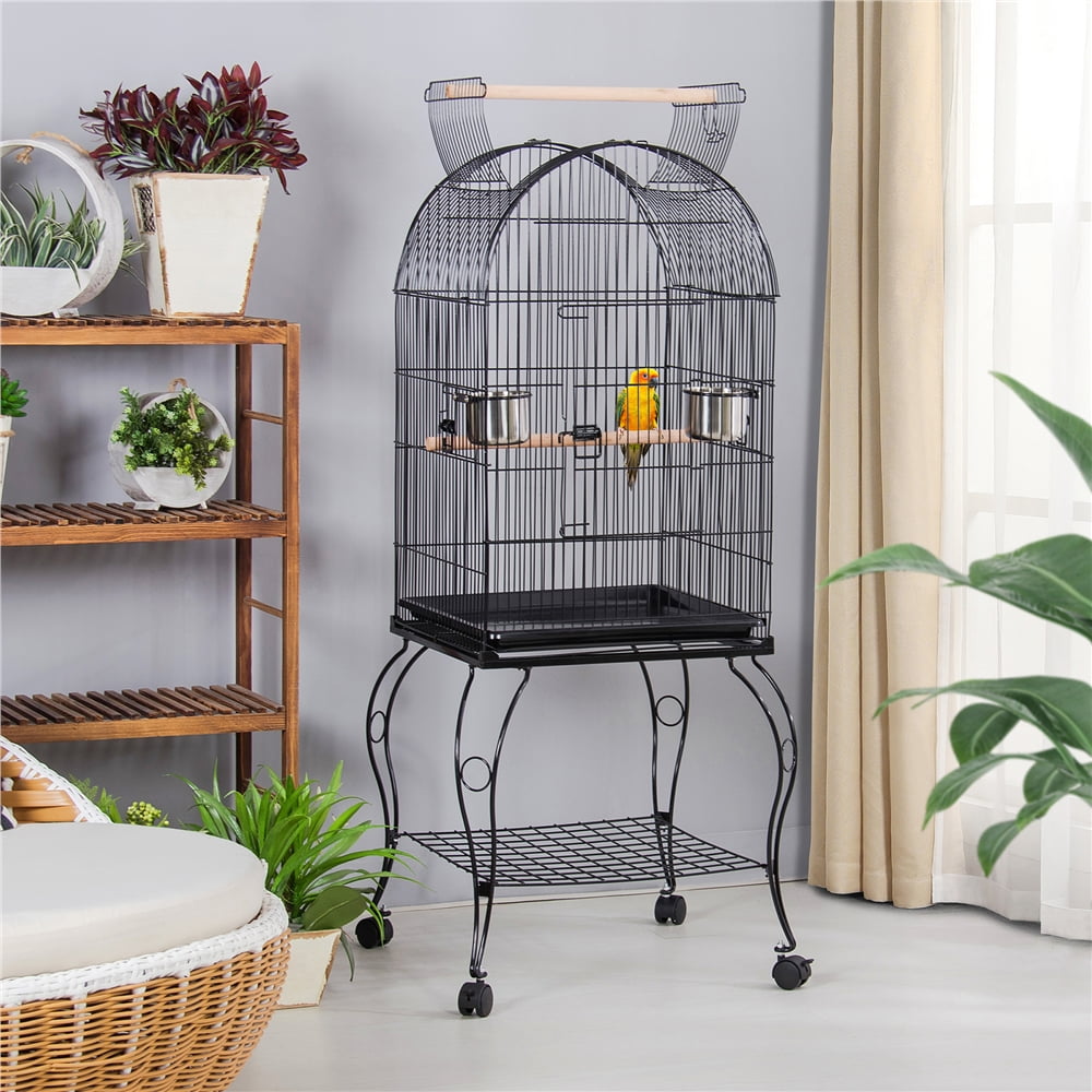 Renwick Rolling Metal Parrot Cage with Open Top For Small Birds, Black, 59" H - Image 5