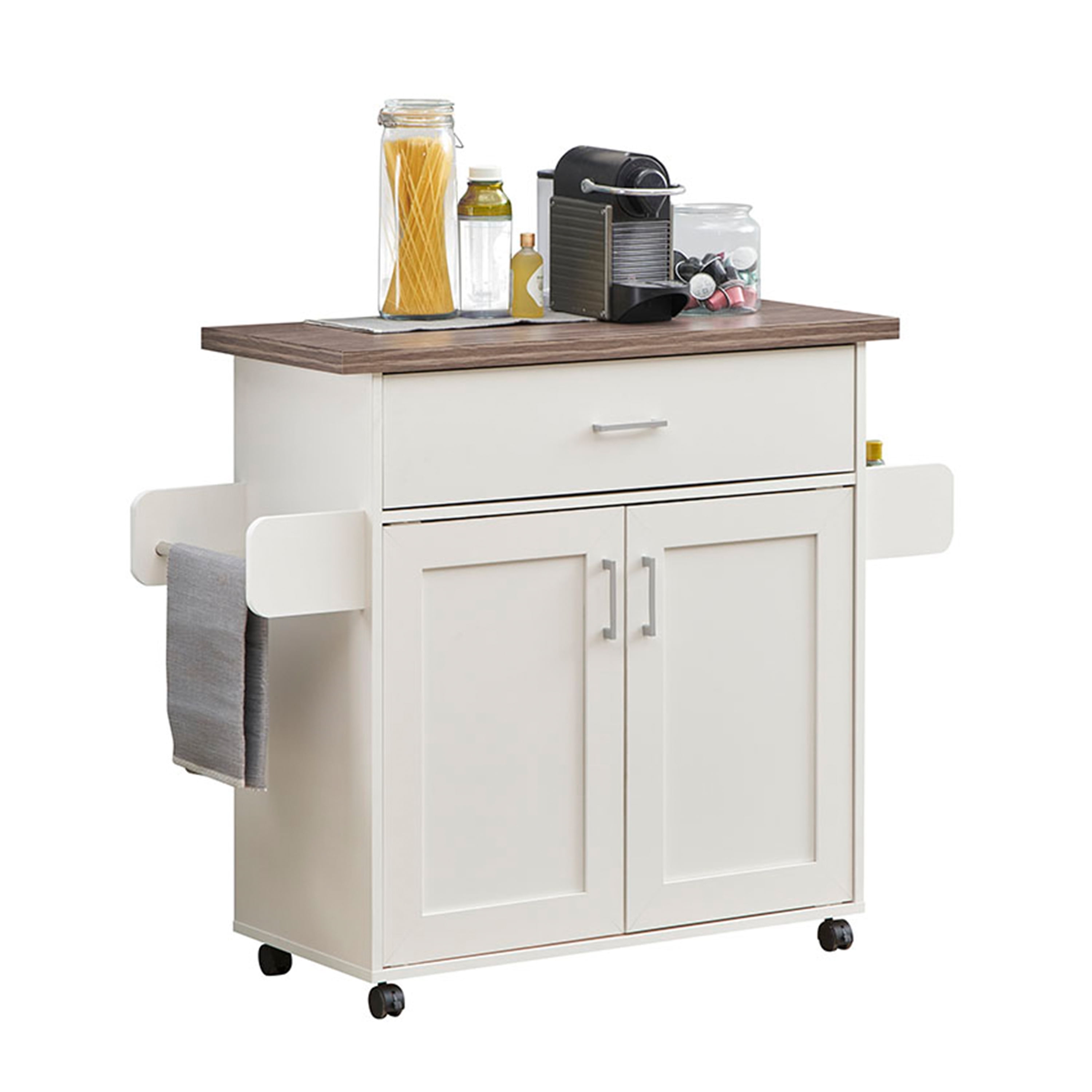Techni Home Deluxe Mobile Kitchen Cart with Water-resistant Top and Adjustable Storage Cabinets RTA-858KC-GRY - Image 4