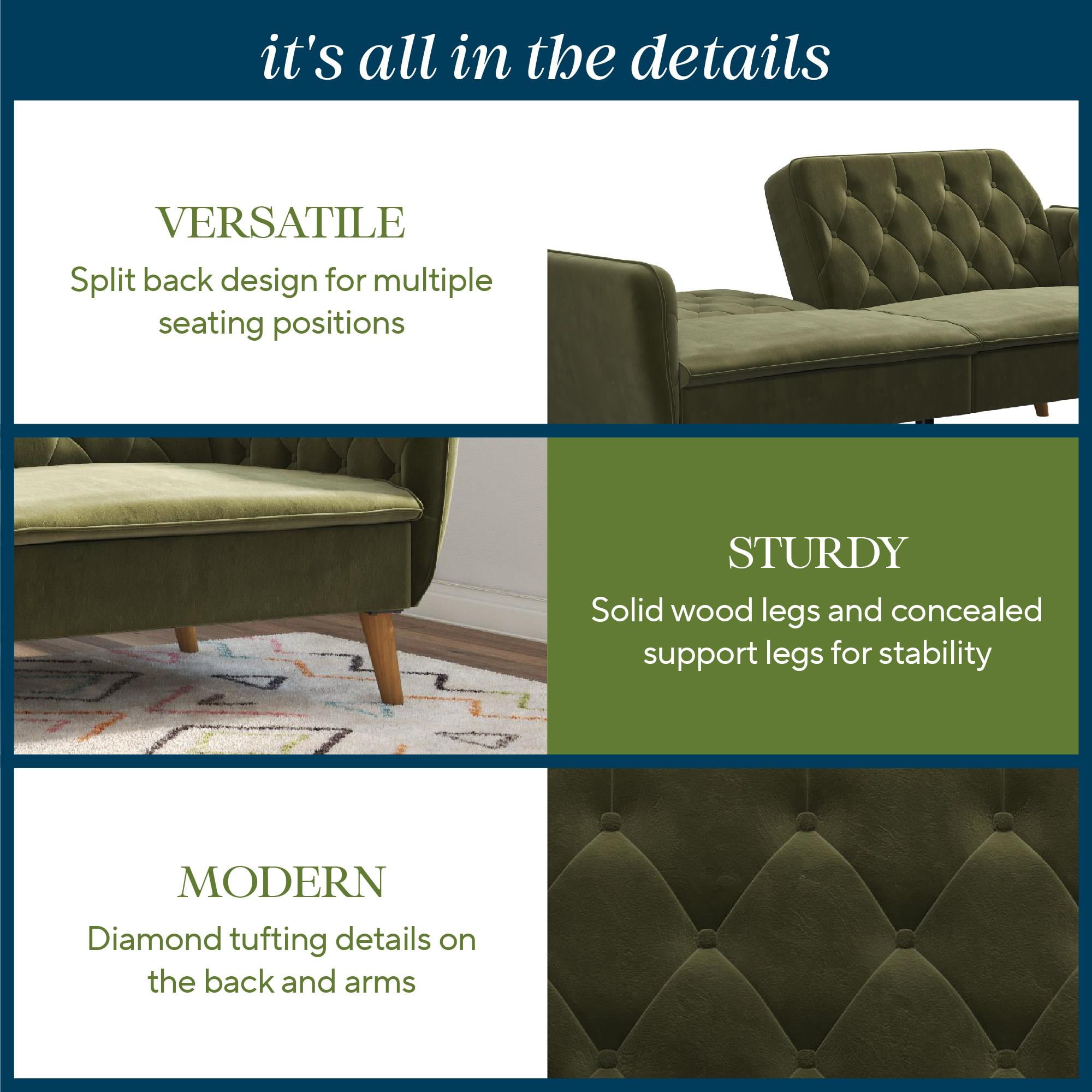 Novogratz Tallulah 83" Memory Foam Futon Sofa Bed, Green Velvet - Image 3