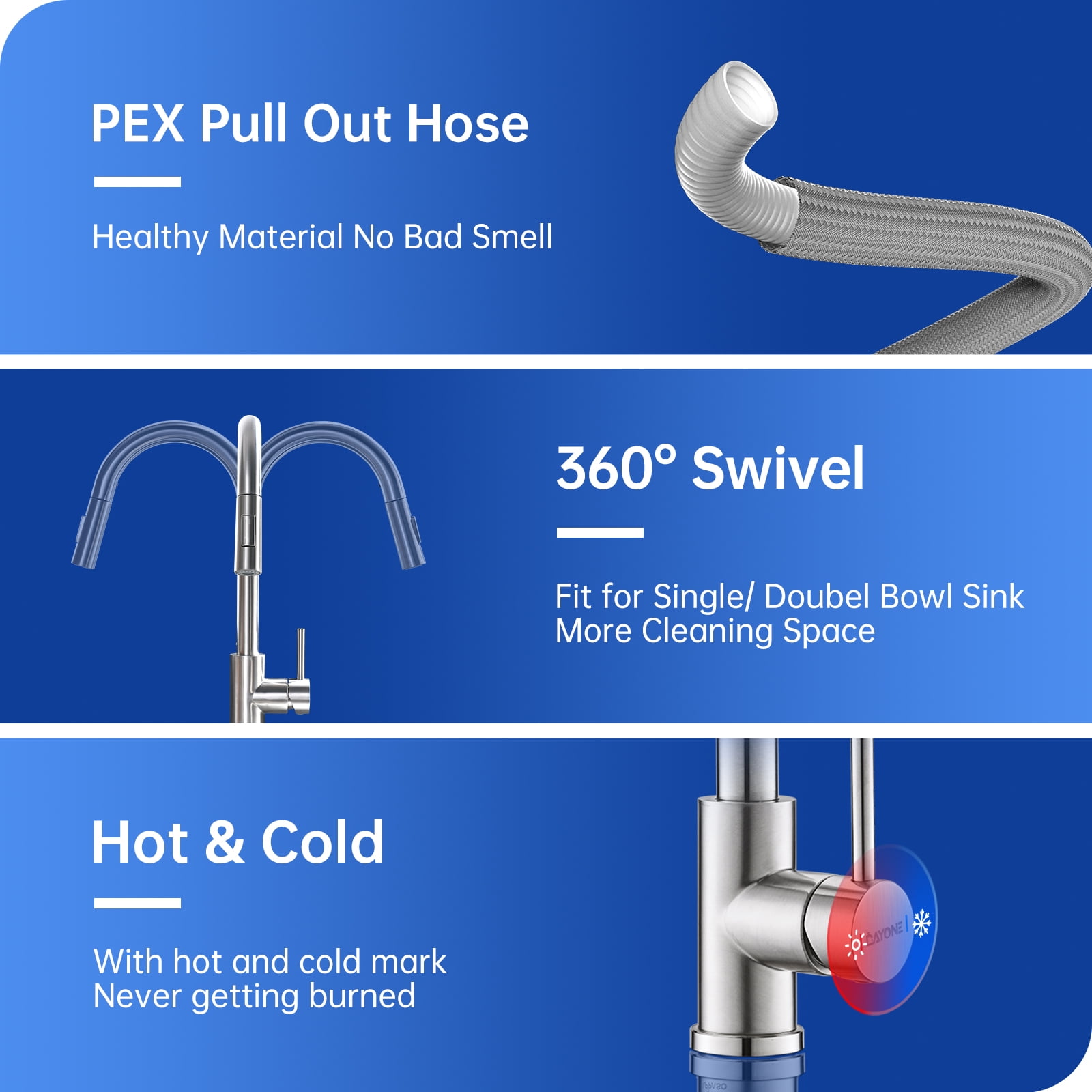 DAYONE Pull Down Brushed Nickel Kitchen Faucet with Sprayer and Soap Dispenser, Single Handle High Arc Stainless Steel Kitchen Sinkl Faucet for Kitchen Renovation and Decor - Image 10