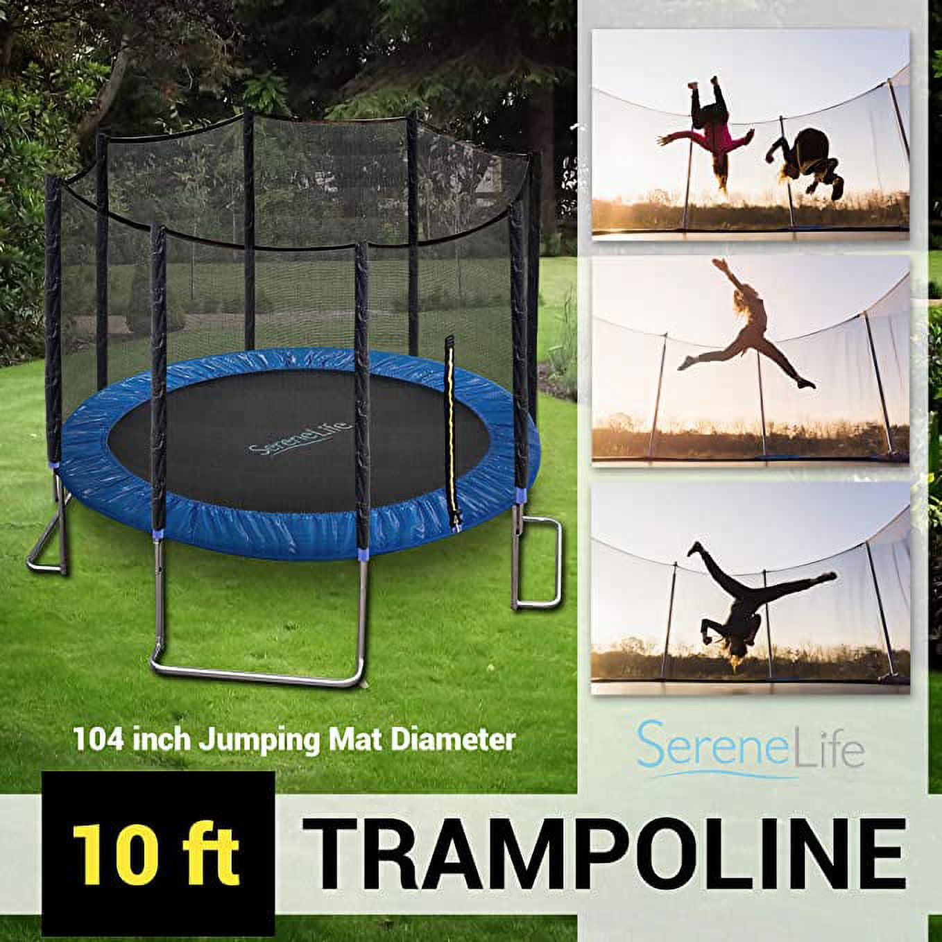 SereneLife 5FT 10FT Exercise Trampoline W/ Enclosure Net Outdoor Jump Rectangle Trampoline, Blue - Image 7