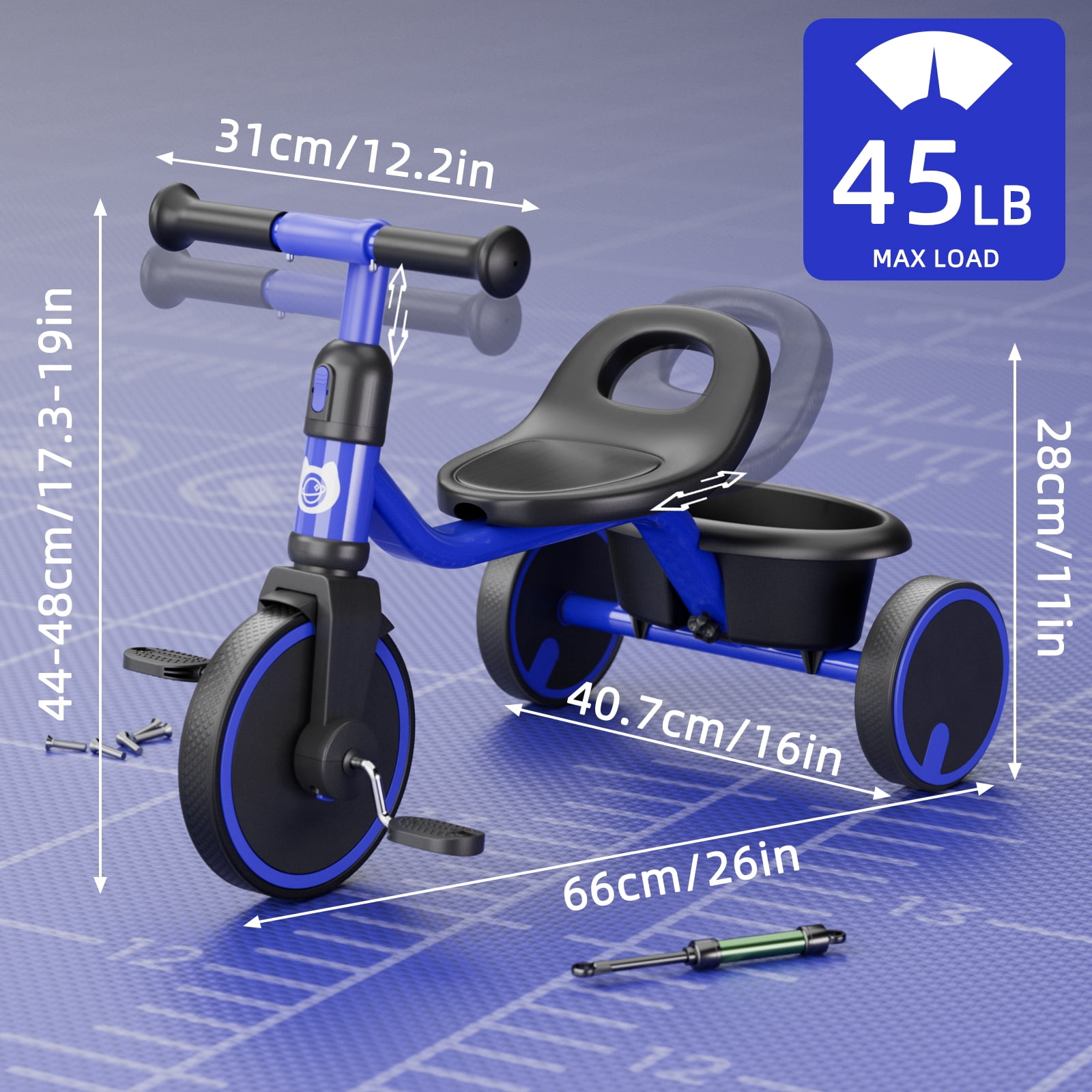 XJD 5-in-1 Toddler Bike for 1-4 Years Old Boys Girls Tricycles for Toddlers Kids Trikes for Balance Training Baby Bike Infant Trike,Blue - Image 3