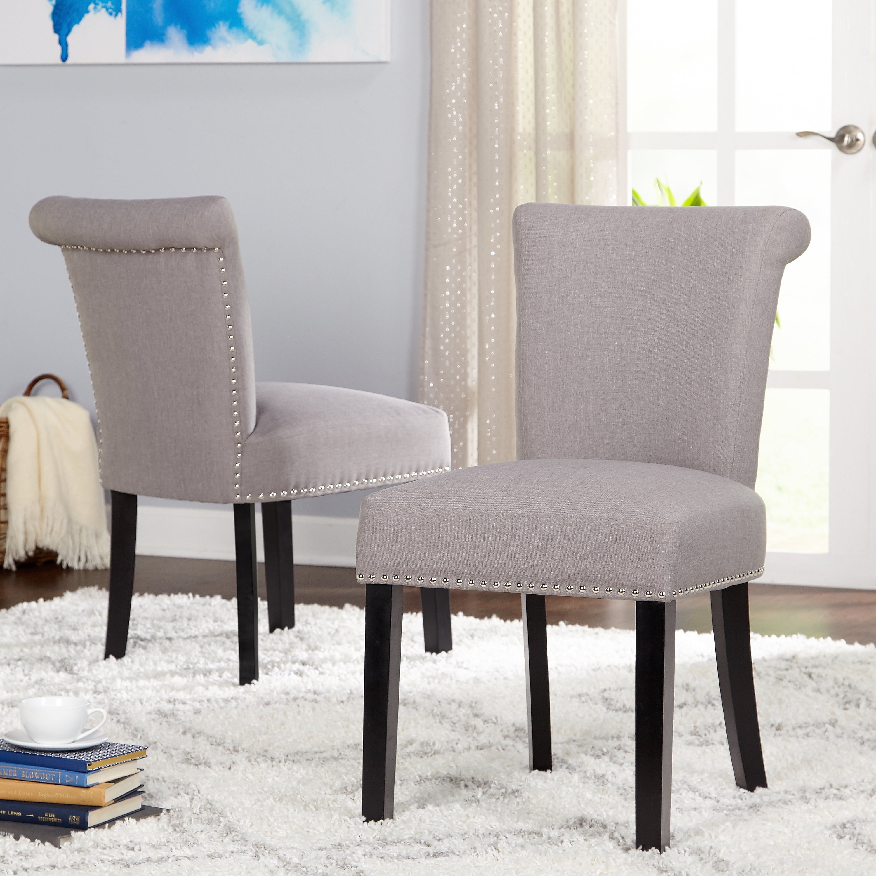 Simple Living Adeline Nailhead Parsons Dining Chair (Set of 2) Parson Chairs Grey Wood,Rubberwood Upholstered Polyester - Image 5
