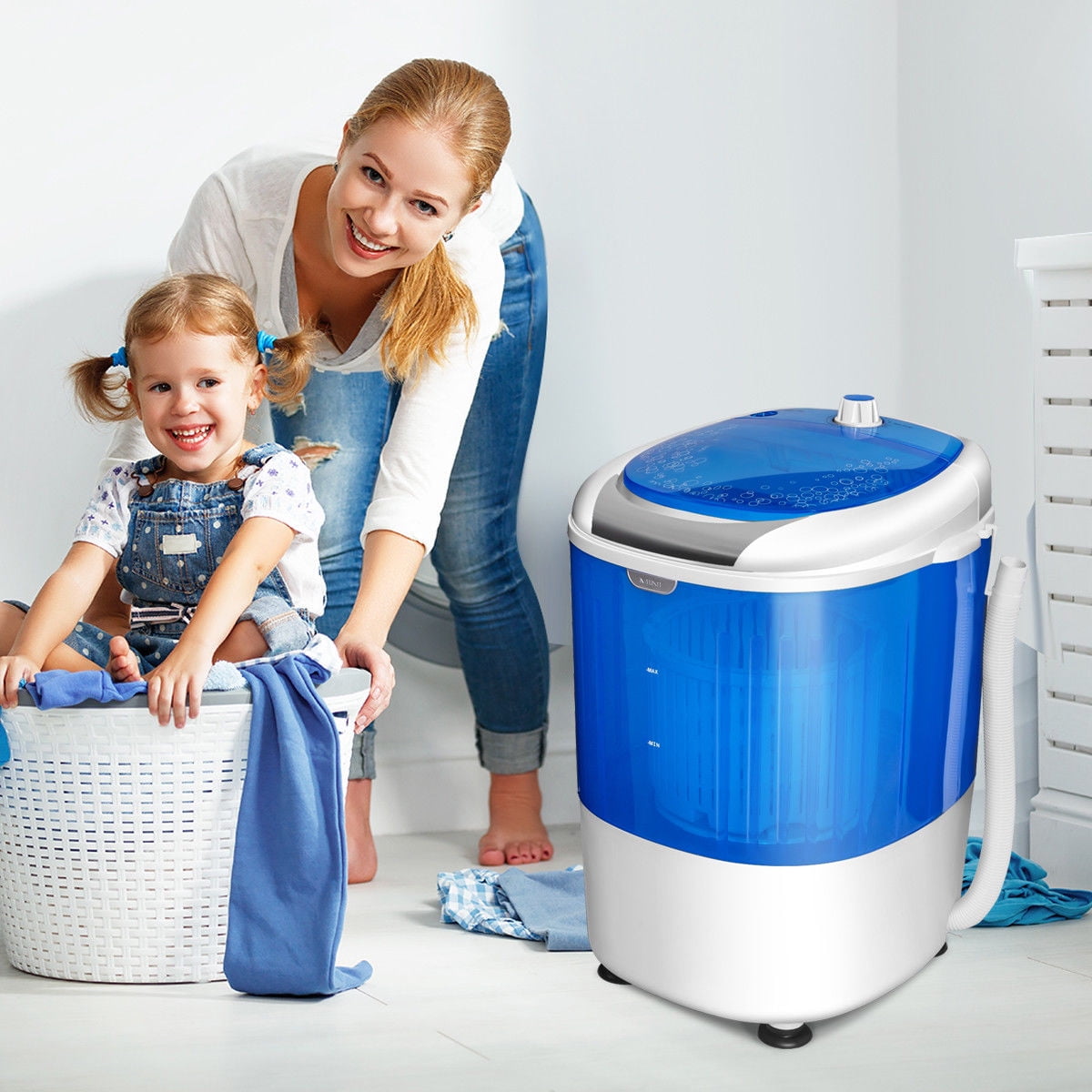 Costway 5.5lbs Portable Mini Compact Washing Machine Electric Laundry Spin Washer Dryer Blue - Image 10