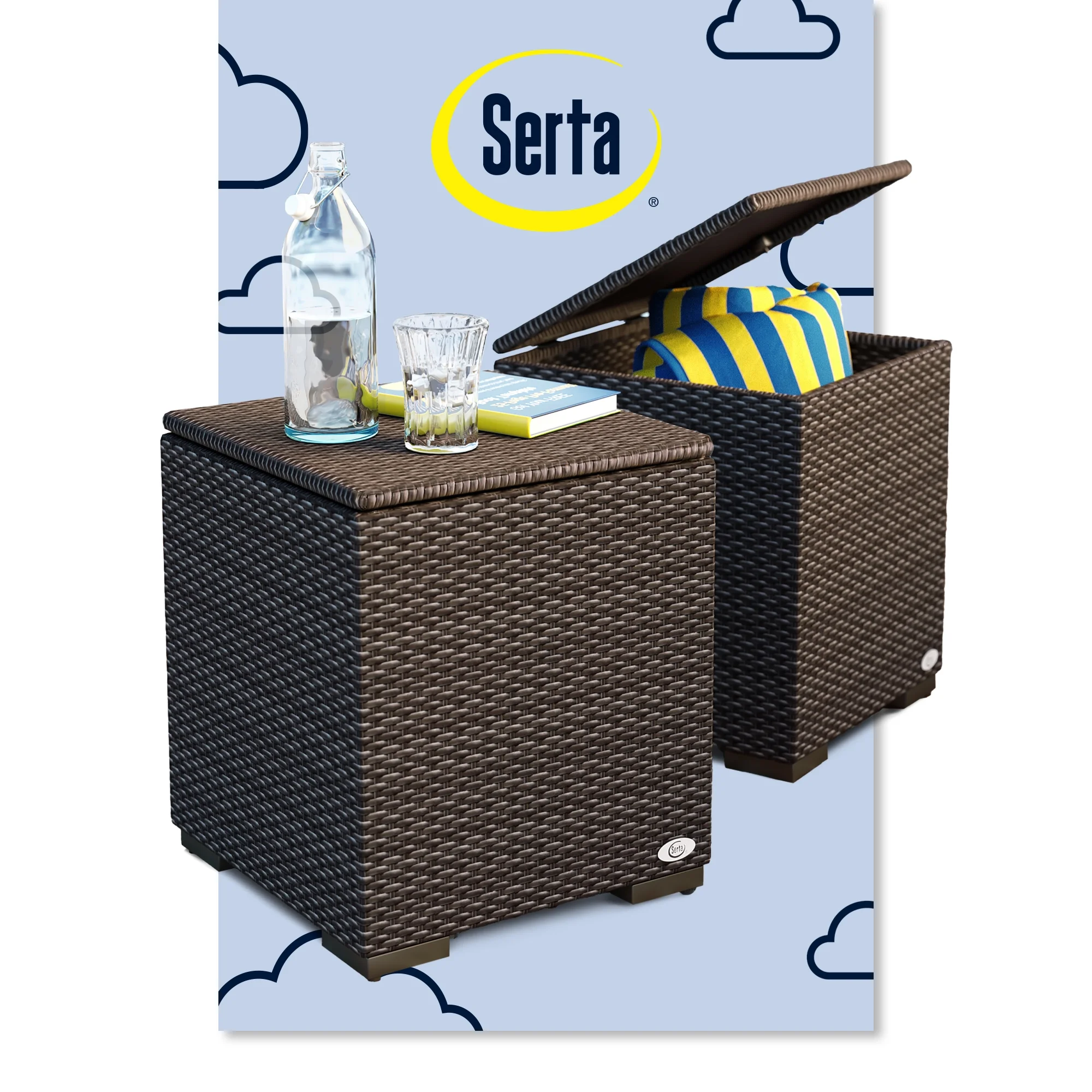 Serta Laguna Outdoor Storage Side Table - Brown Wicker - Image 3