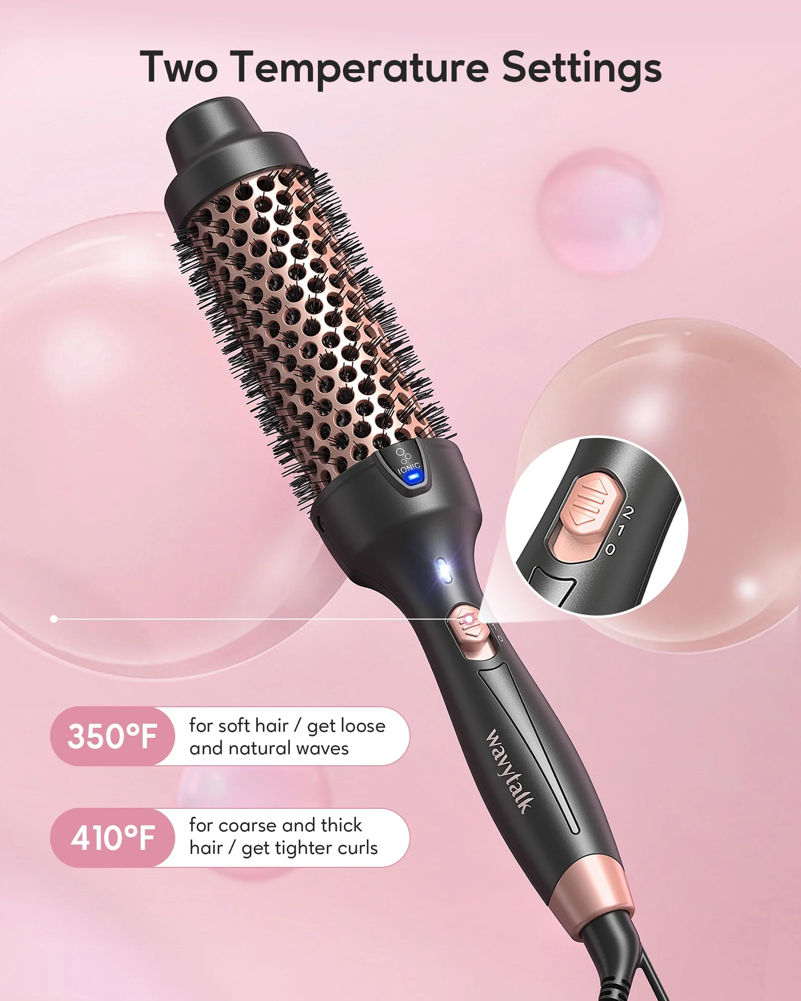 Wavytalk Thermal Brush for Blowout Look, 1 1/2 inch Ionic Heated Nylon Brush Get Natural Curls, Rose Gold - Image 3