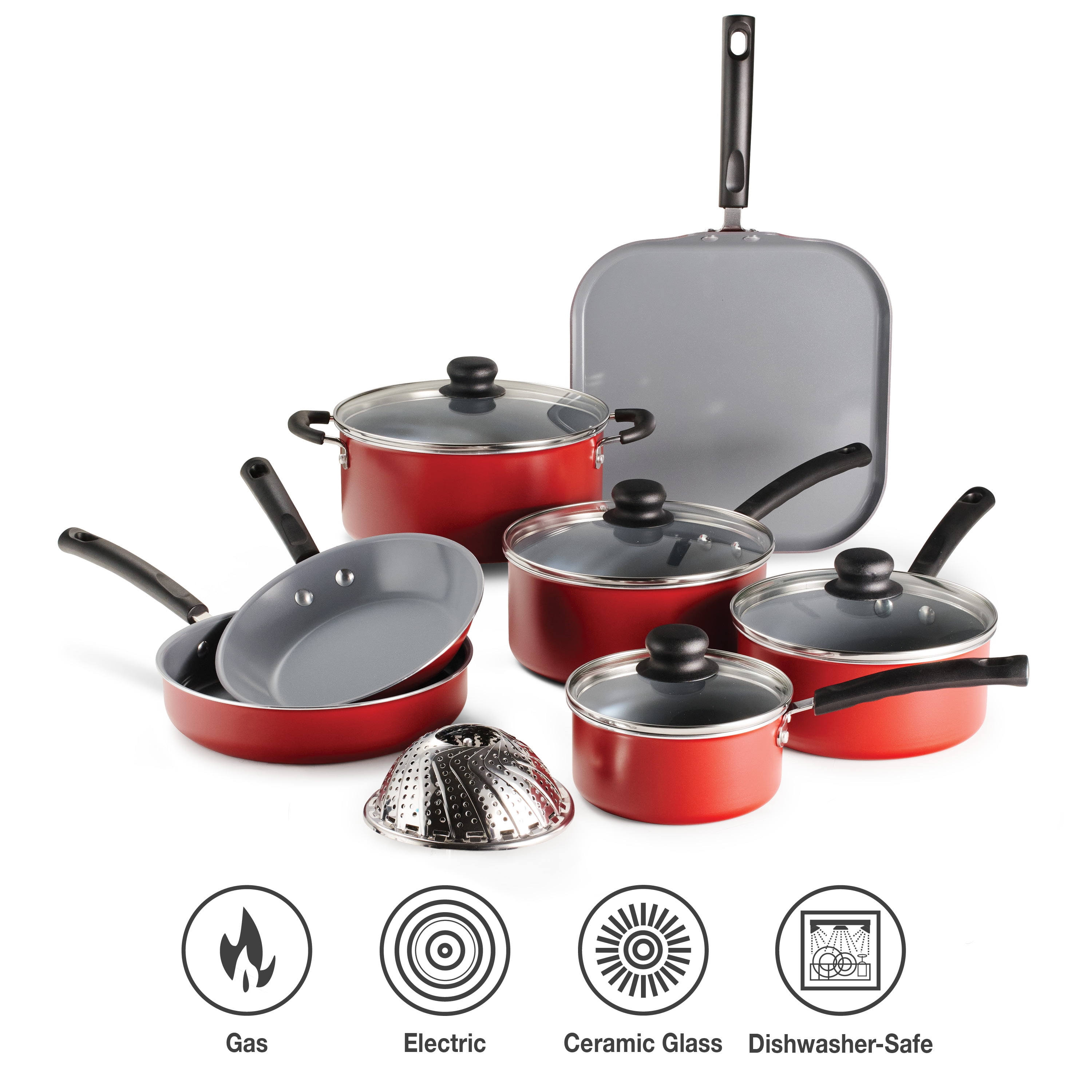 Tramontina Primaware 18 Piece CERAMIC Cookware Set, Red - Image 5