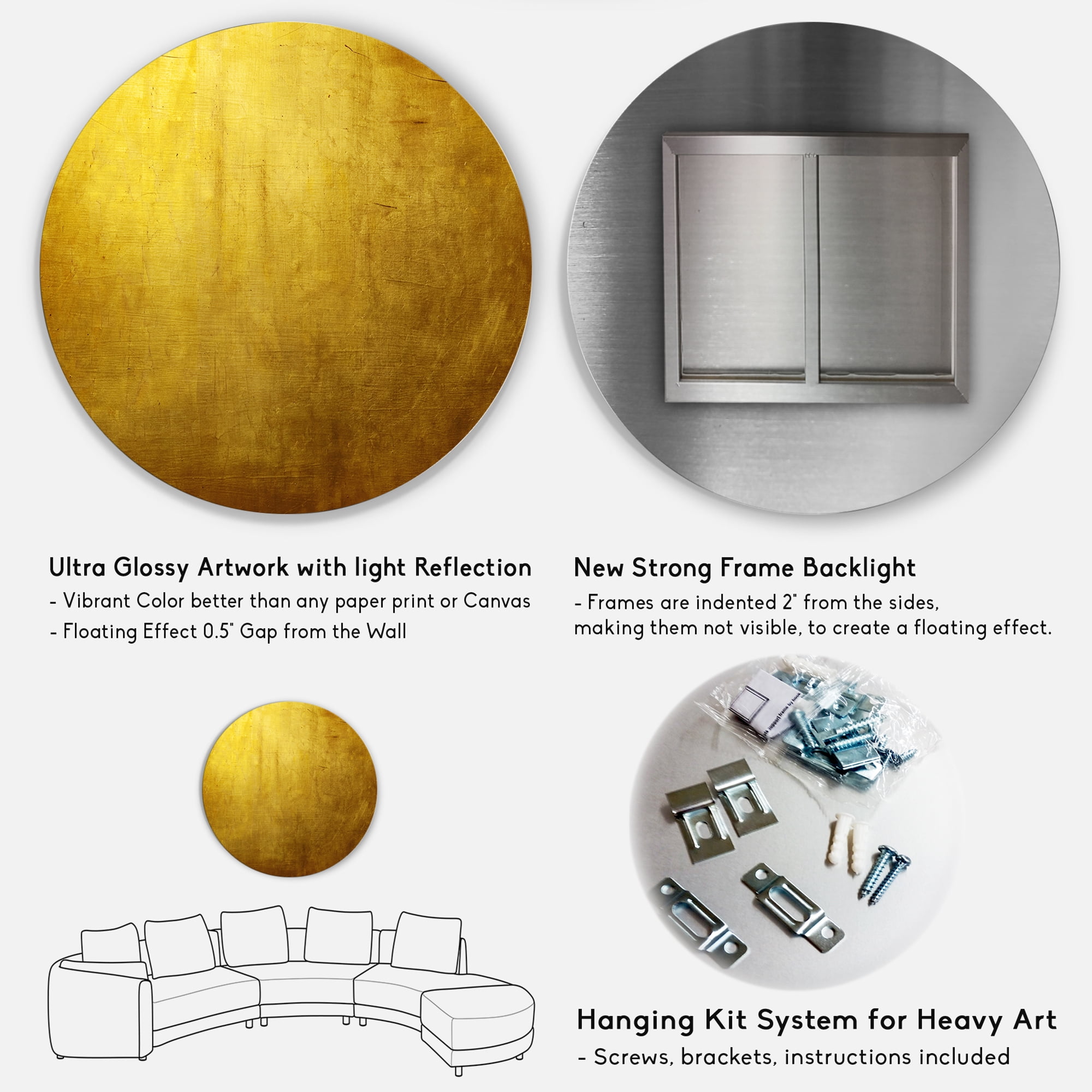 Designart 'Gold Texture' Abstract Circle Metal Wall Art - Image 2