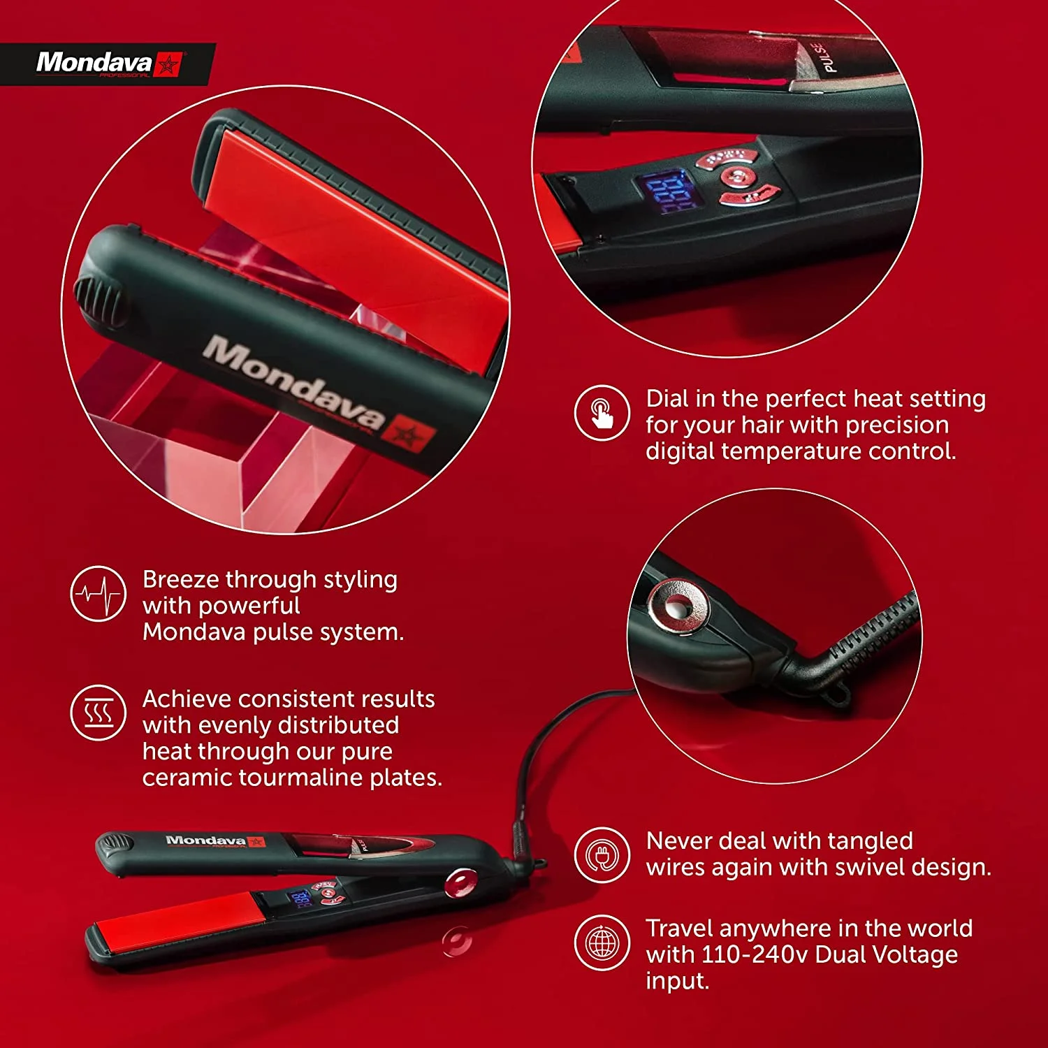MONDAVA Ceramic Tourmaline Flat Iron and Curler, Pulse Vibration to Tame Wild Hair in 8 Min, Hair Straightener - Image 3