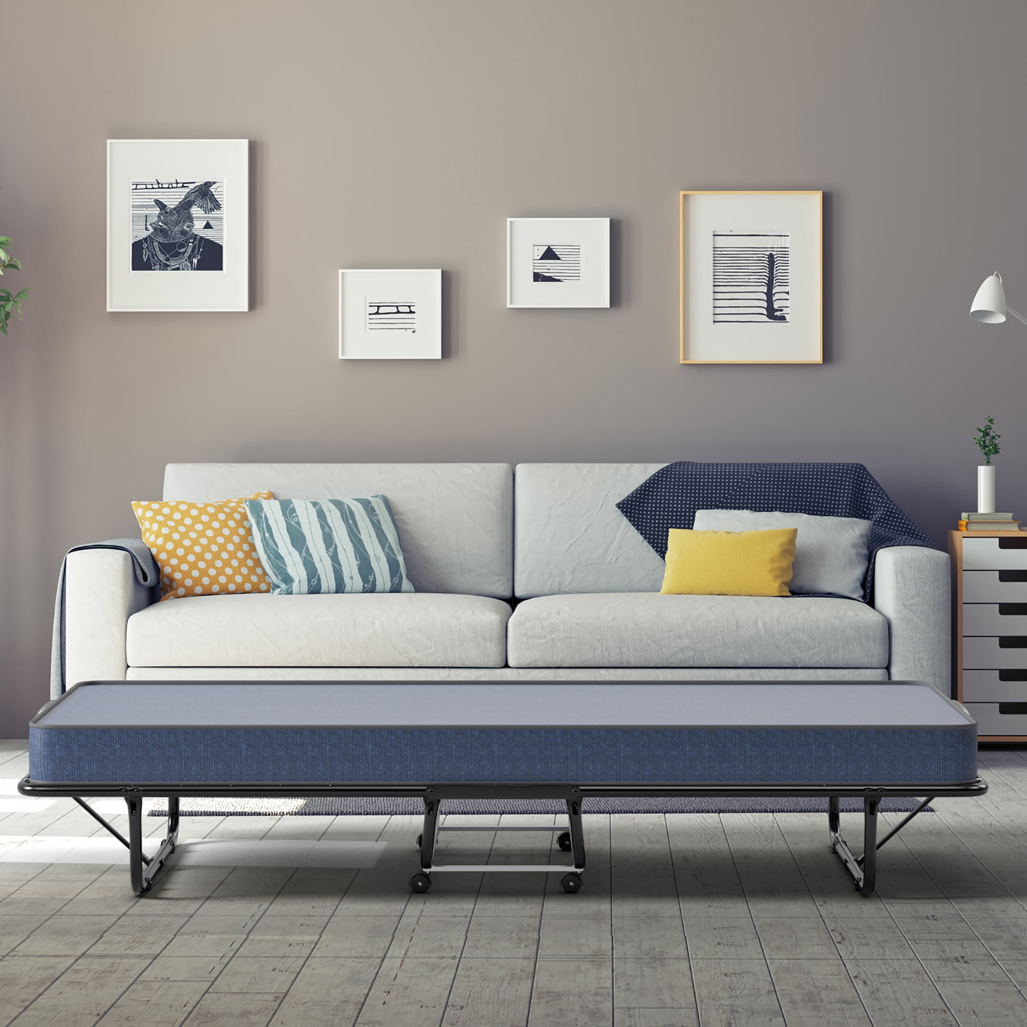 Gymax Folding Bed with Mattress Portable Rollaway Guest Cot Memory Foam Made in Italy Navy - Image 8