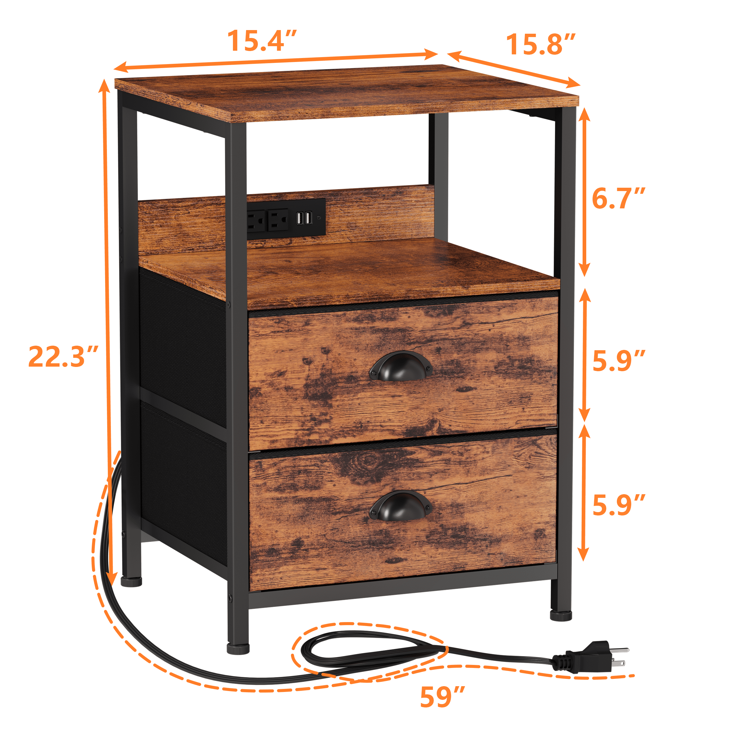 Furologee Set of 2 Nightstands, End Table with Charging Station, Bedside Tables with 2 Fabric Drawers, Night Stands with USB Ports & Power Outlets for Bedroom/Living Room/Hallway - Image 3